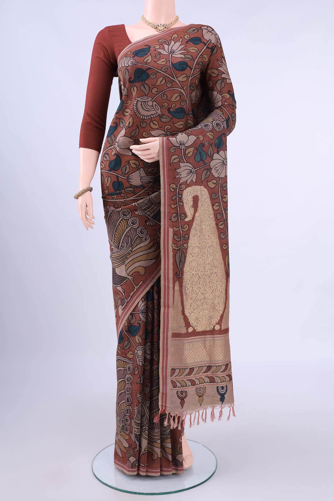 Rust kalamkari Saree