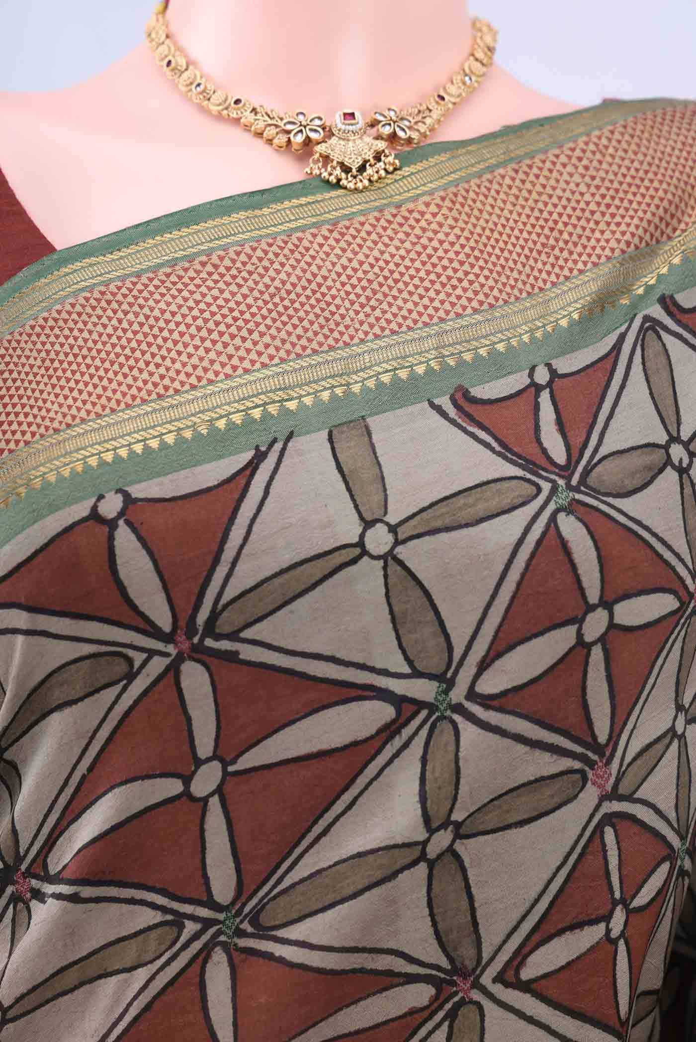 Davys Grey kalamkari Saree