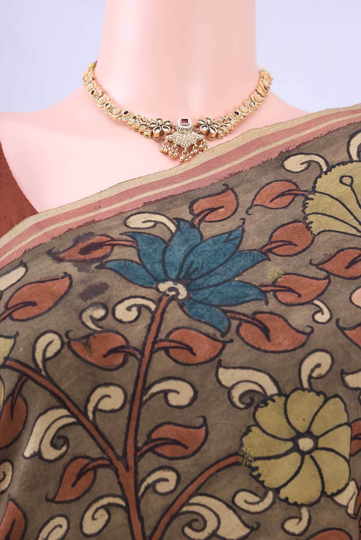 Maroon kalamkari Saree