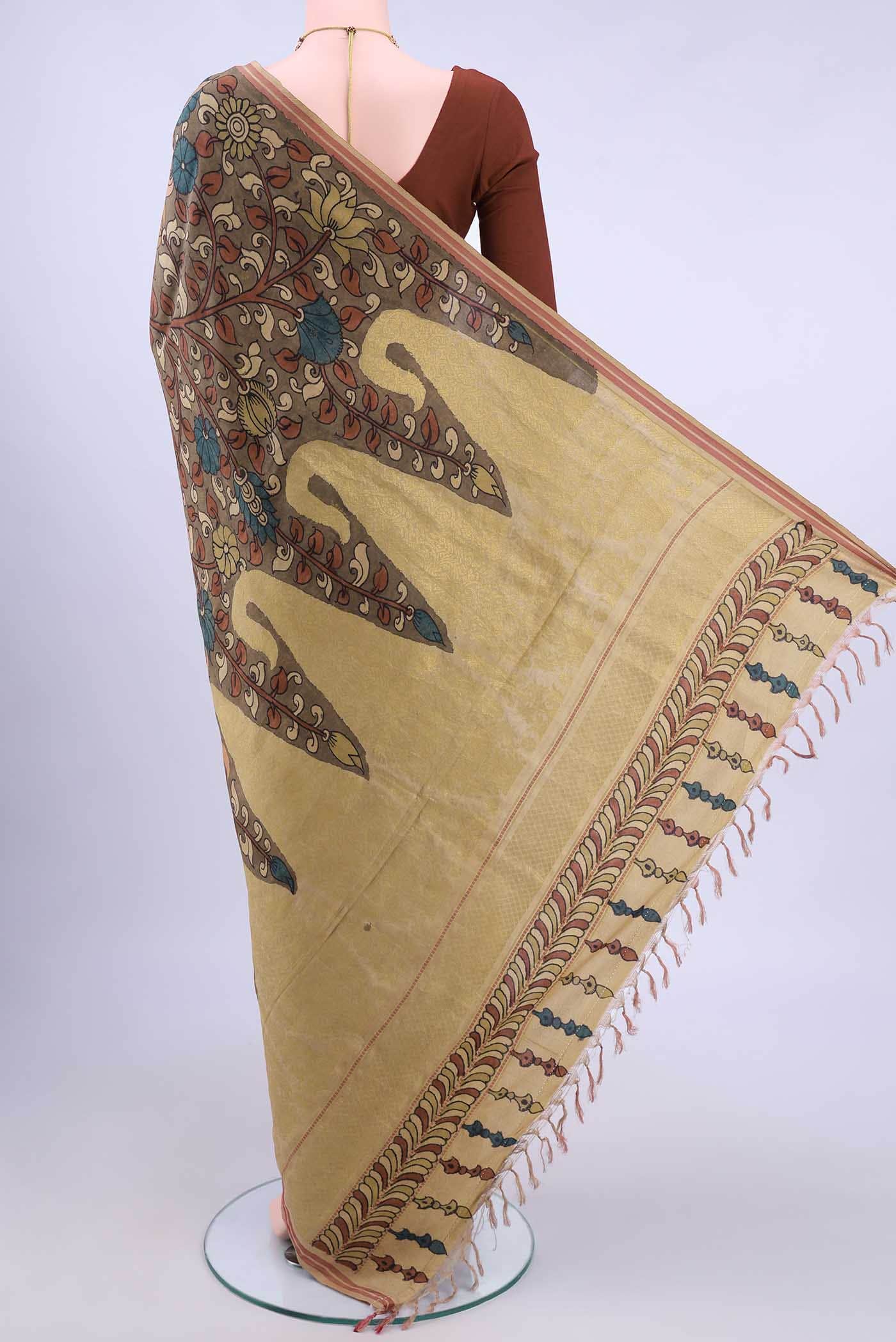 Maroon kalamkari Saree