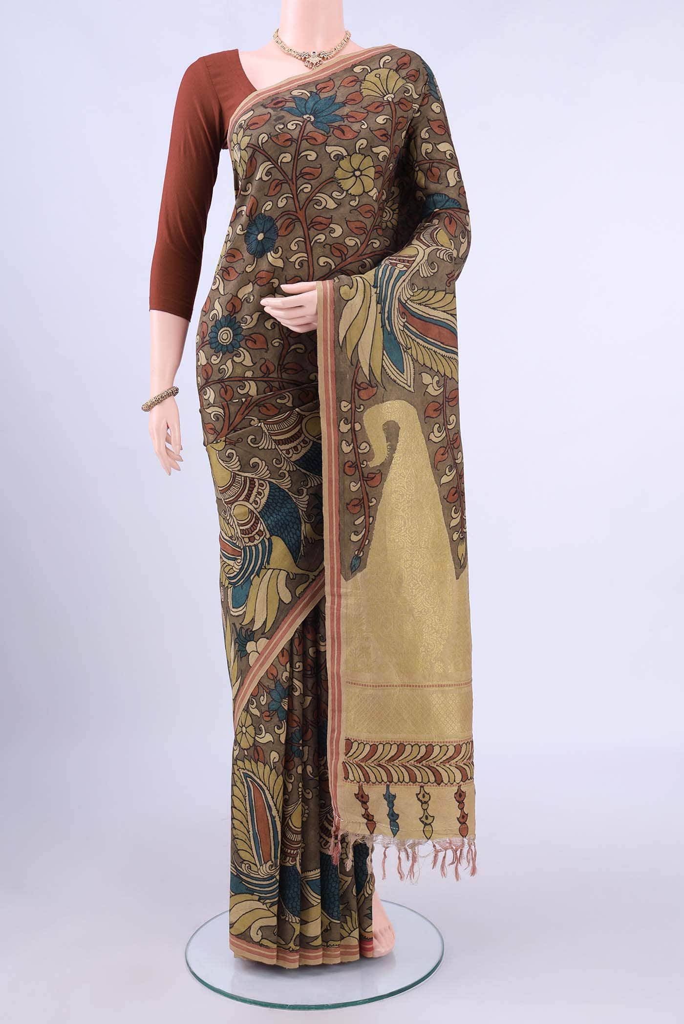 Maroon kalamkari Saree
