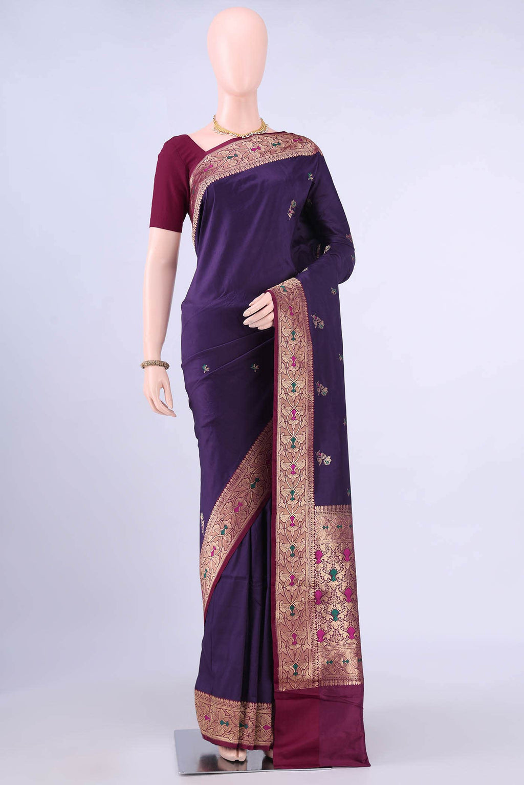 Burgundy Dual Tone Banarasi Katan Silk Saree