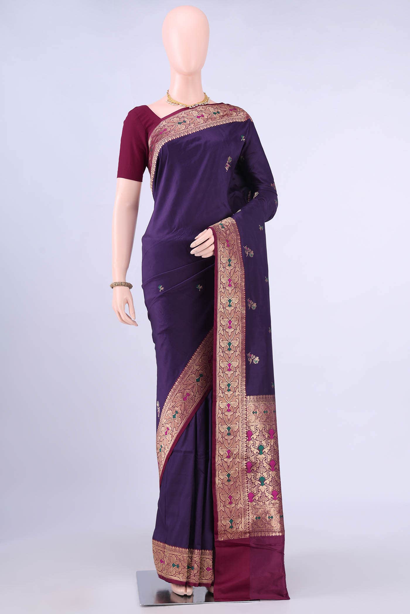 Burgundy Dual Tone Banarasi Katan Silk Saree