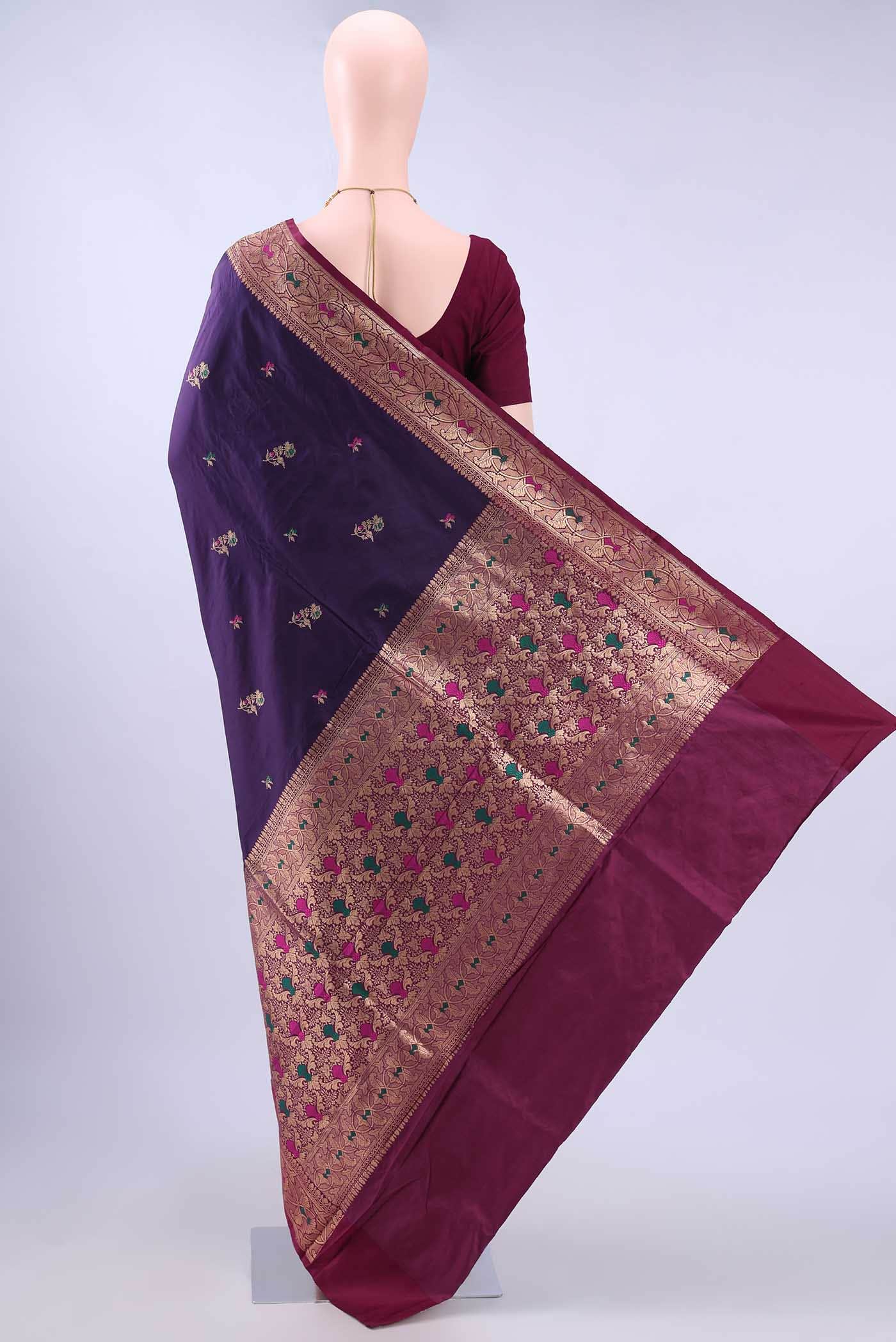 Burgundy Dual Tone Banarasi Katan Silk Saree