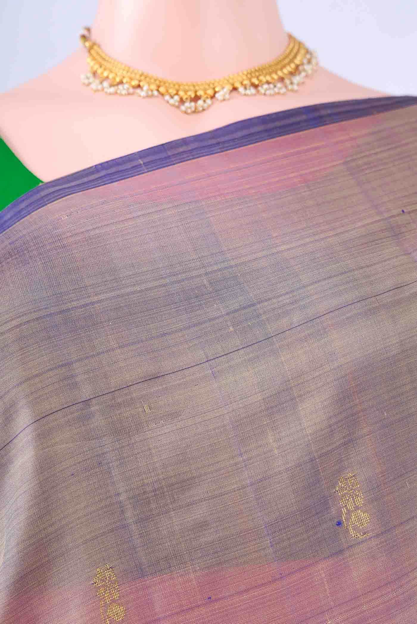 Blue Grey Kanchipuram Silk Saree