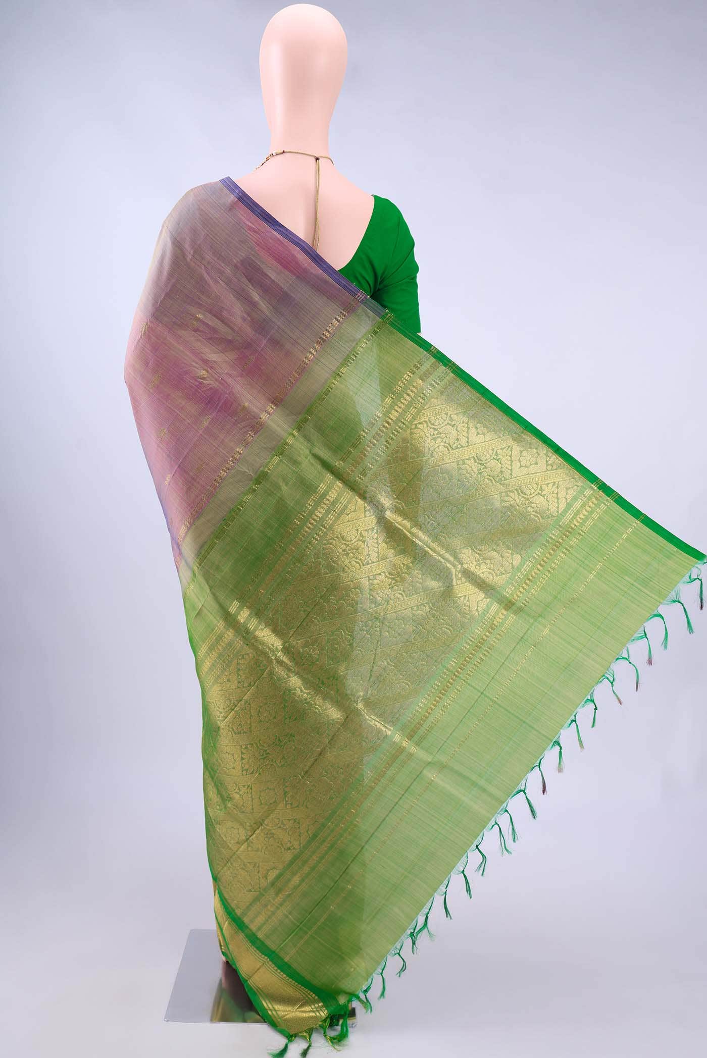 Blue Grey Kanchipuram Silk Saree