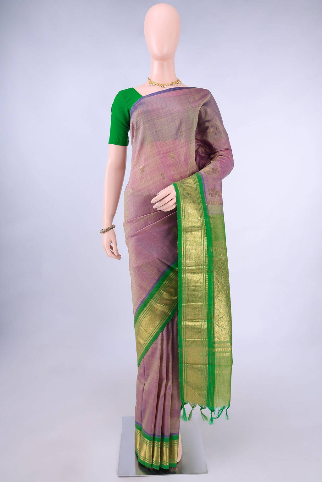 Blue Grey Kanchipuram Silk Saree