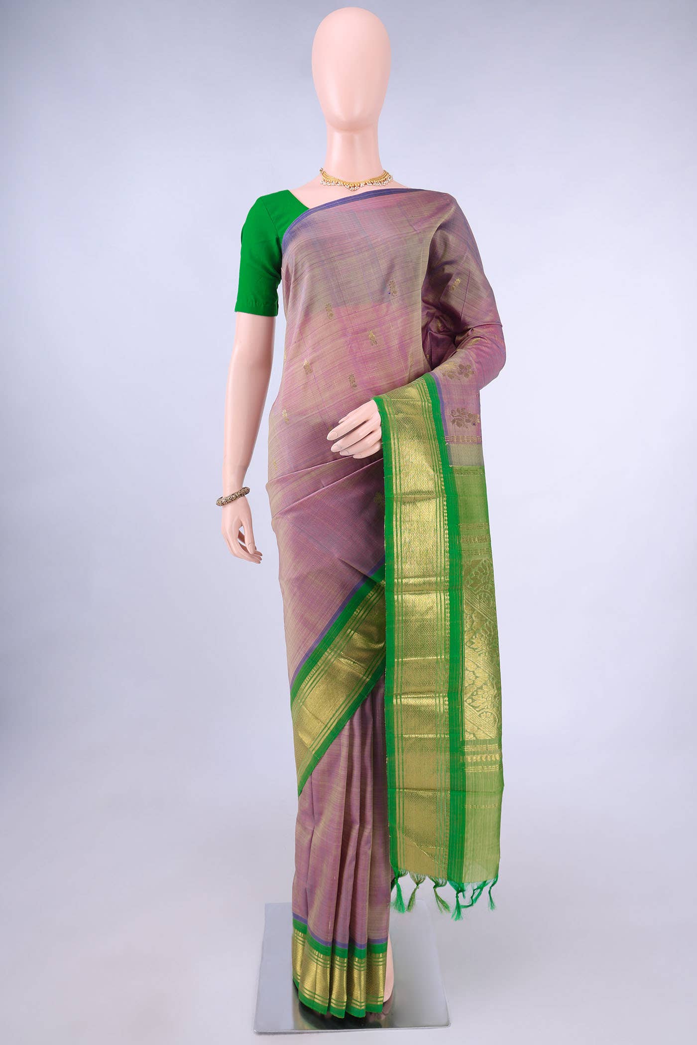 Blue Grey Kanchipuram Silk Saree