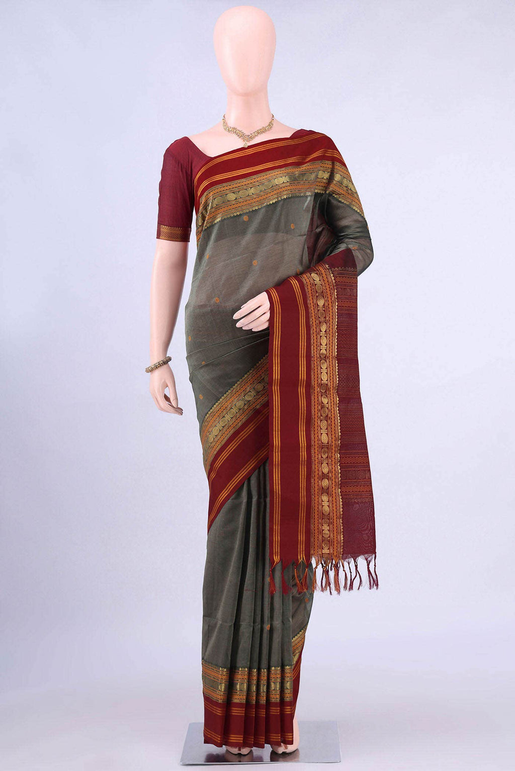 Davys Grey Silk Cotton Saree