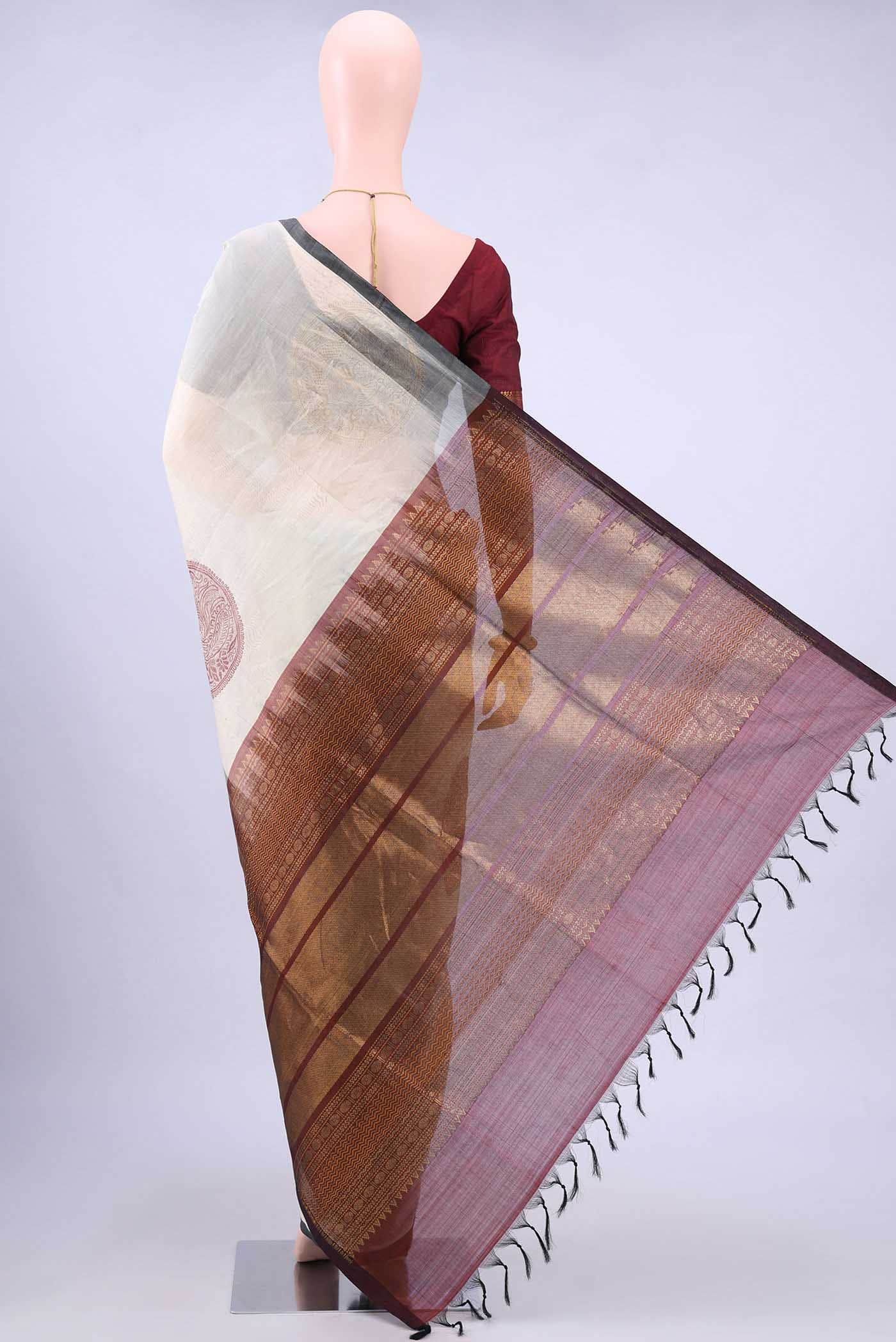 Cream Silk Cotton Saree