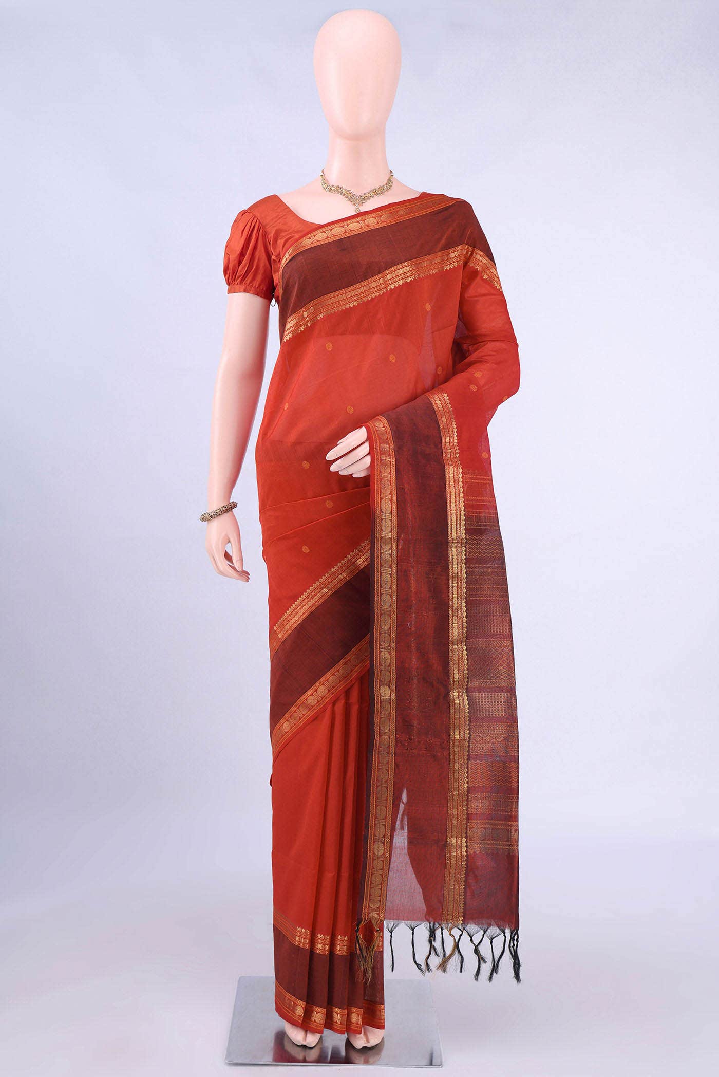 Brick Orange Silk Cotton Saree