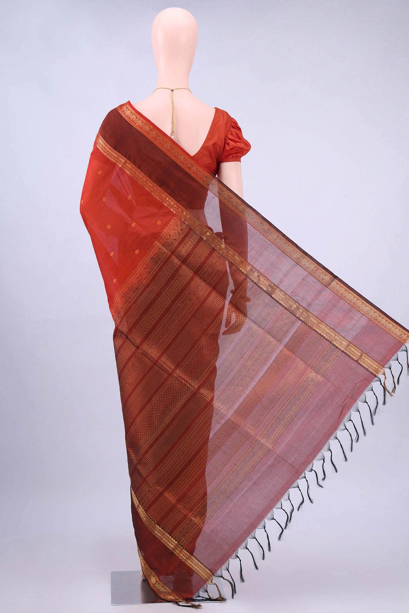 Brick Orange Silk Cotton Saree