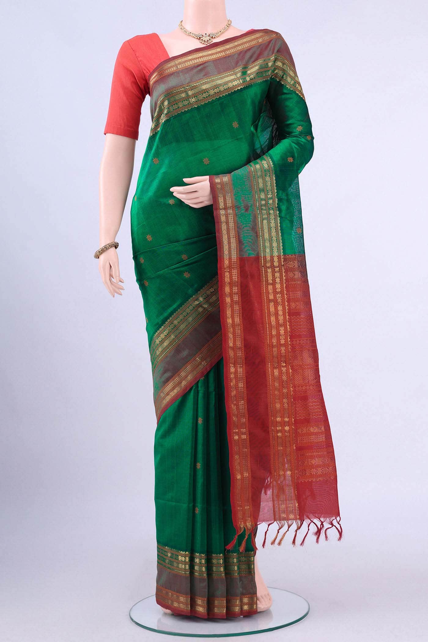 Bottle Green Silk Cotton Saree