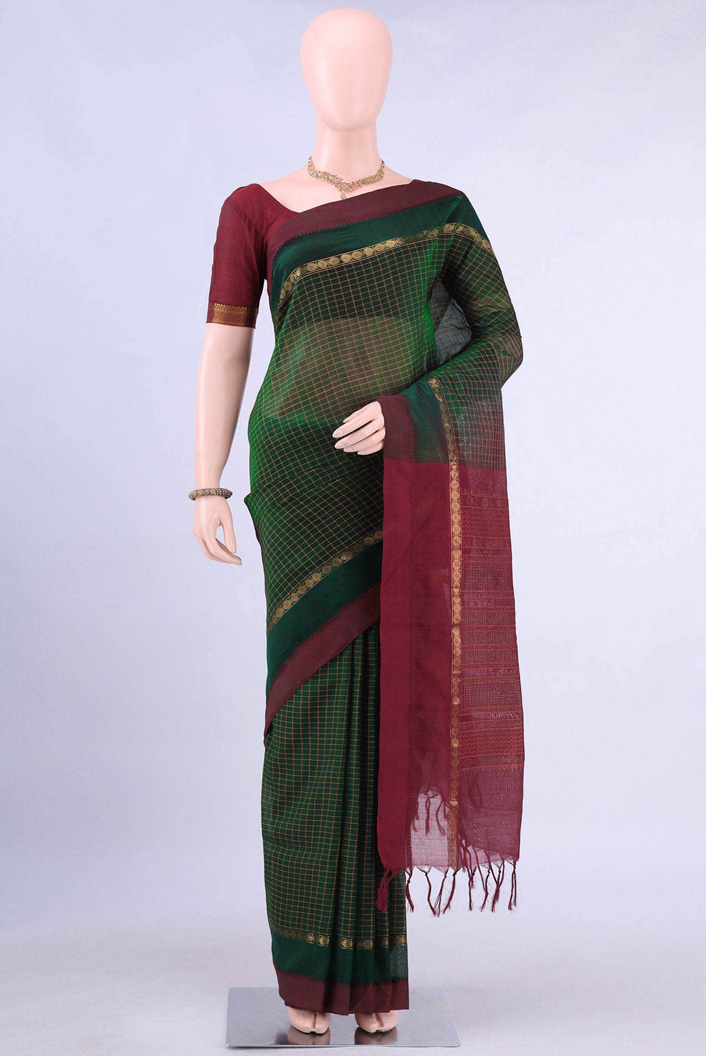 Bottle Green Silk Cotton Saree