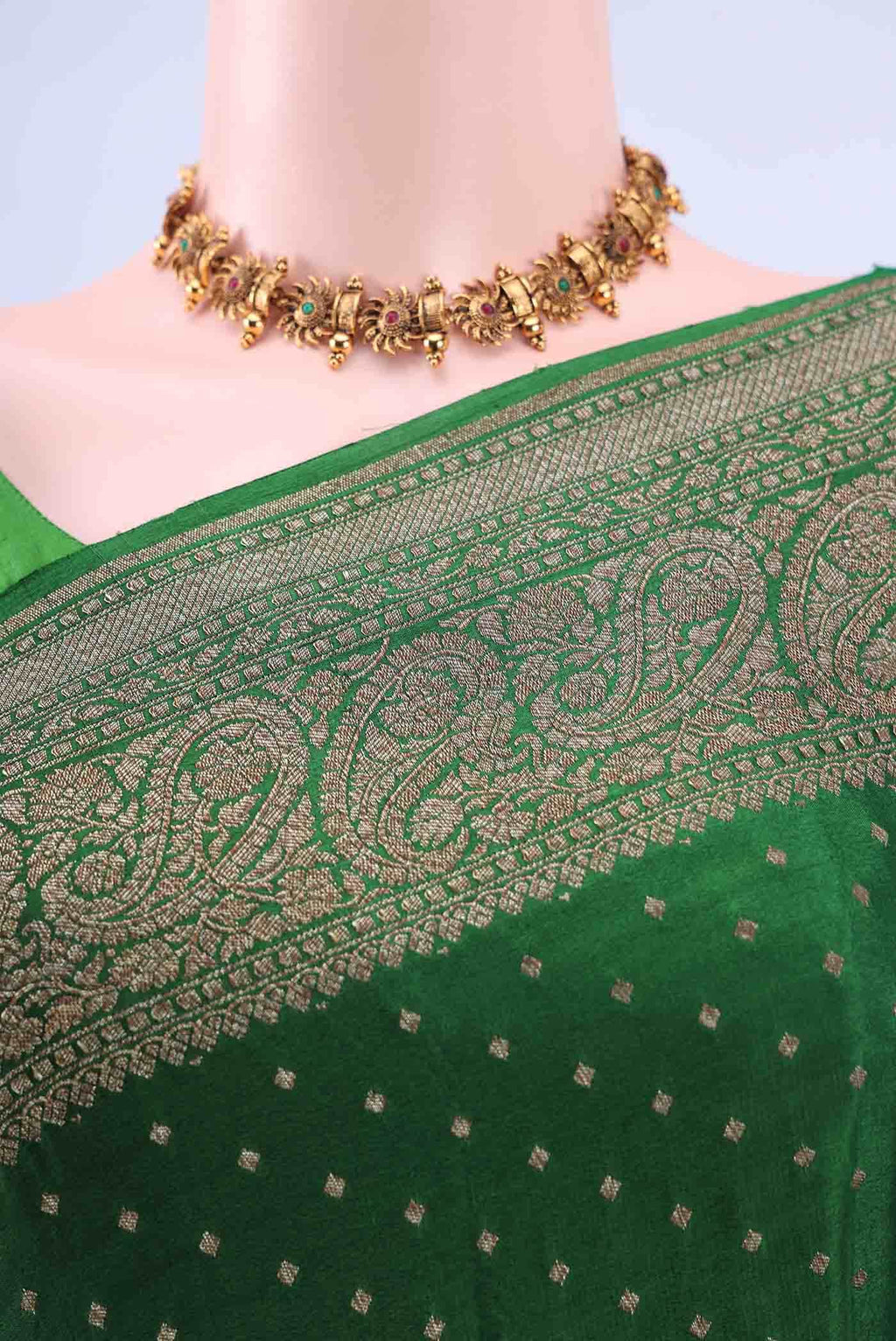 Bottle Green Banarasi Georgette Saree