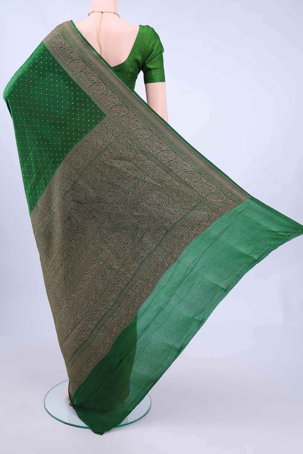 Bottle Green Banarasi Georgette Saree