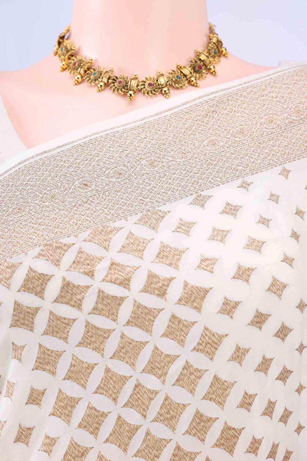 Cream Banarasi Georgette Saree