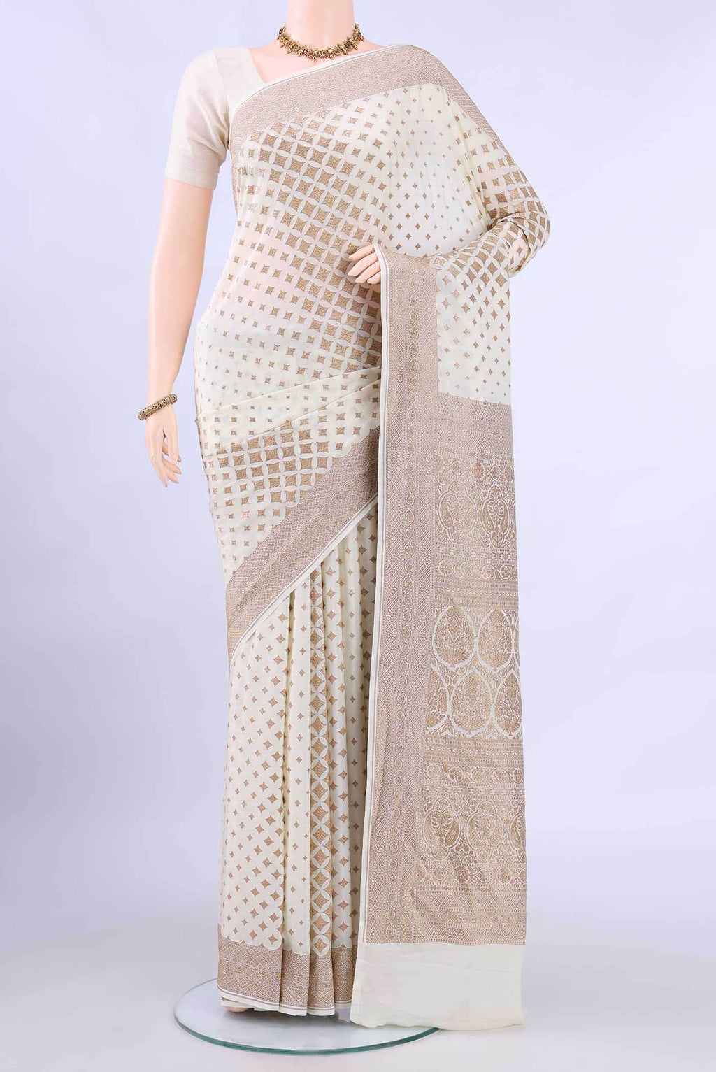 Cream Banarasi Georgette Saree