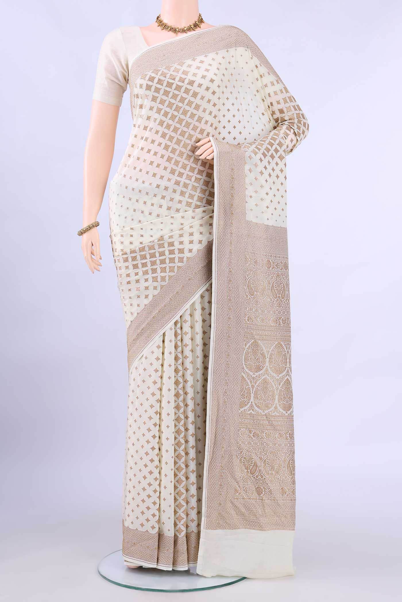 Cream Banarasi Georgette Saree