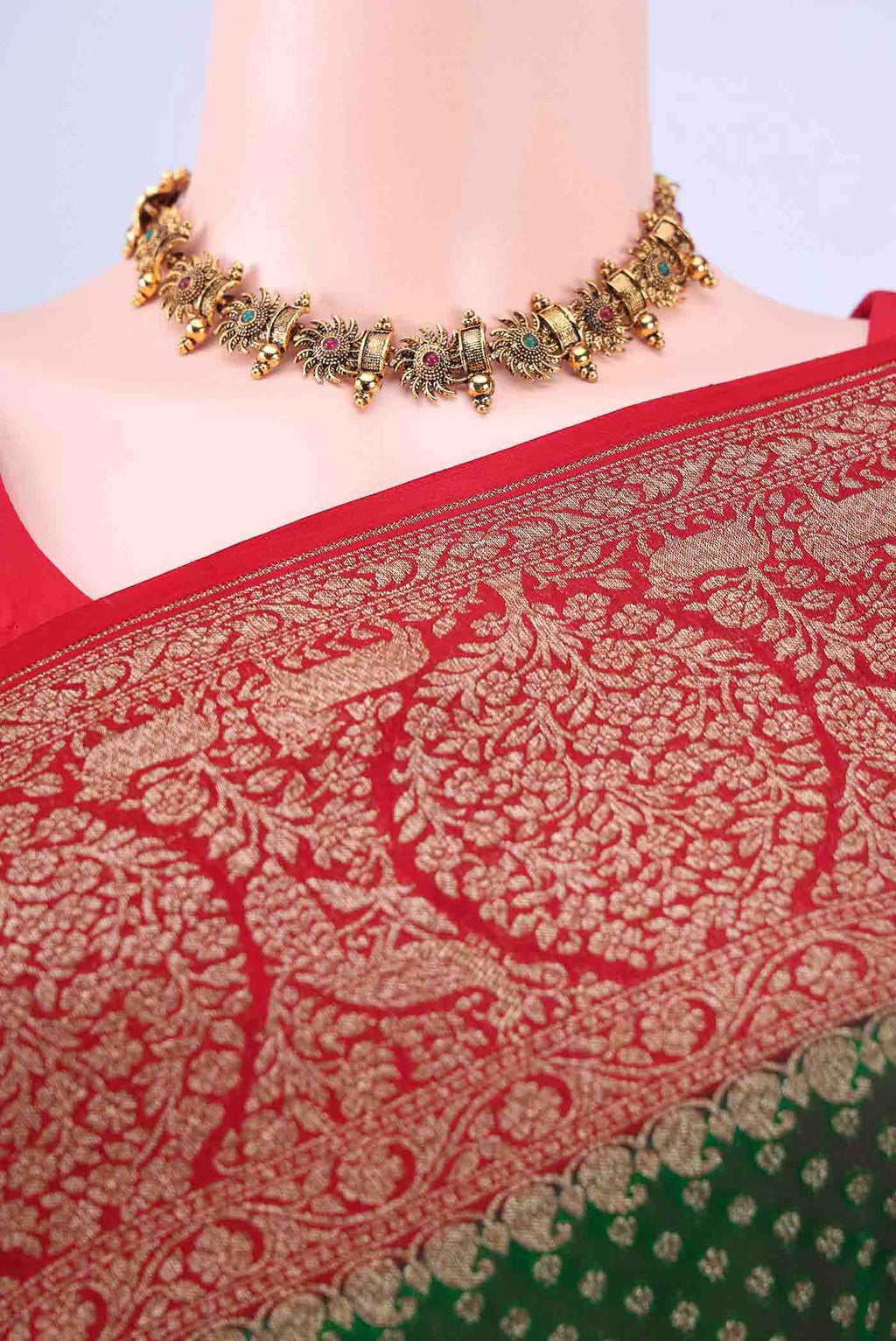 Bottle Green Banarasi Georgette Saree