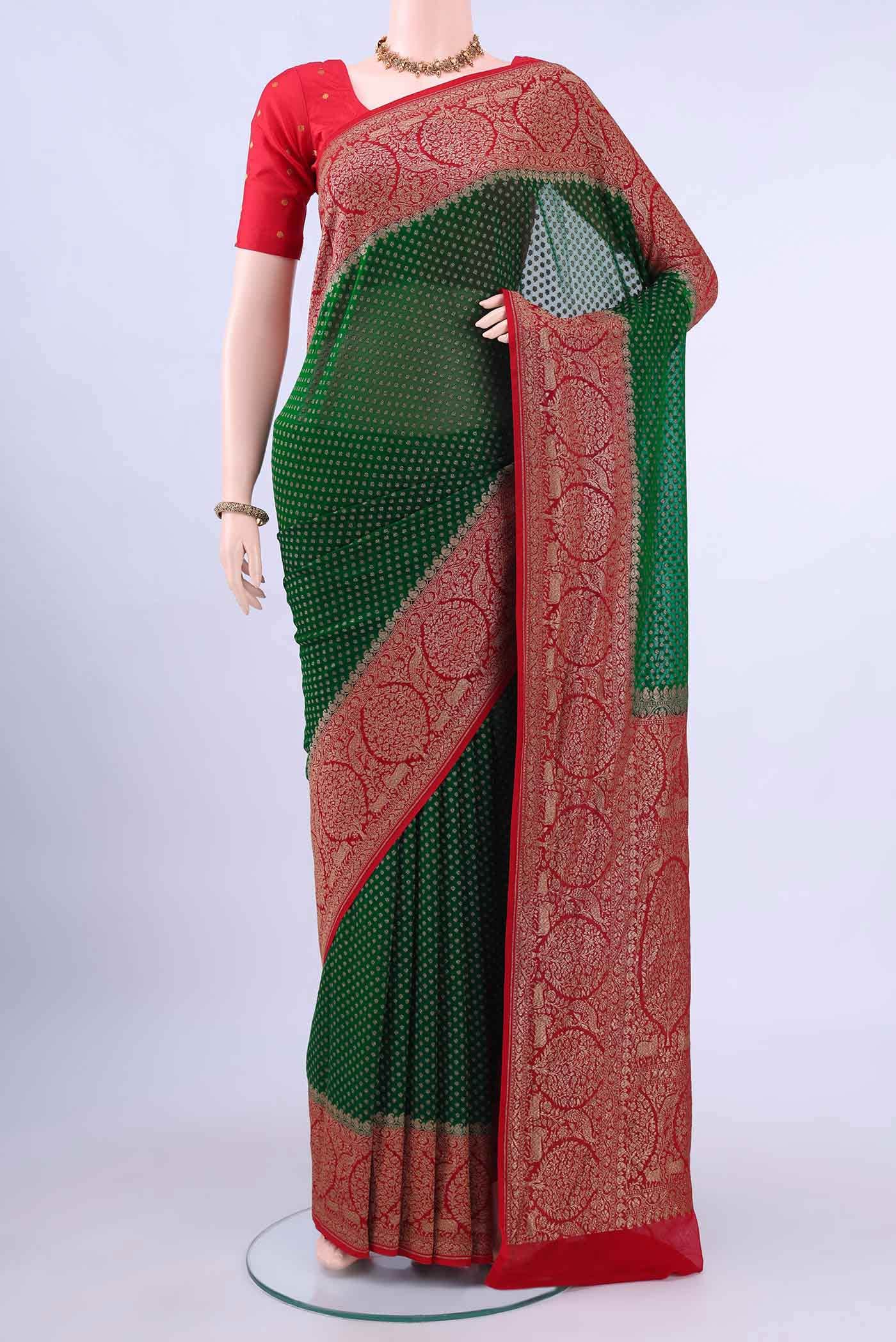 Bottle Green Banarasi Georgette Saree
