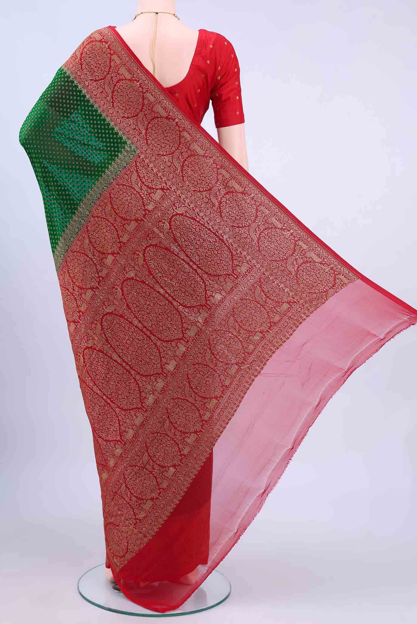 Bottle Green Banarasi Georgette Saree