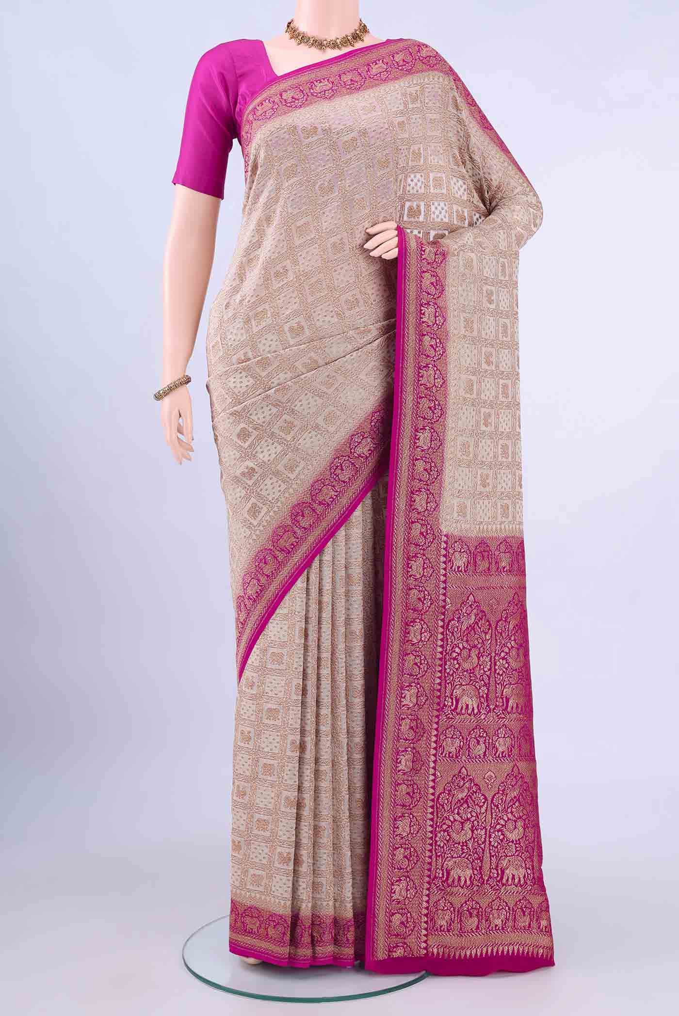 Off White Banarasi Georgette Saree