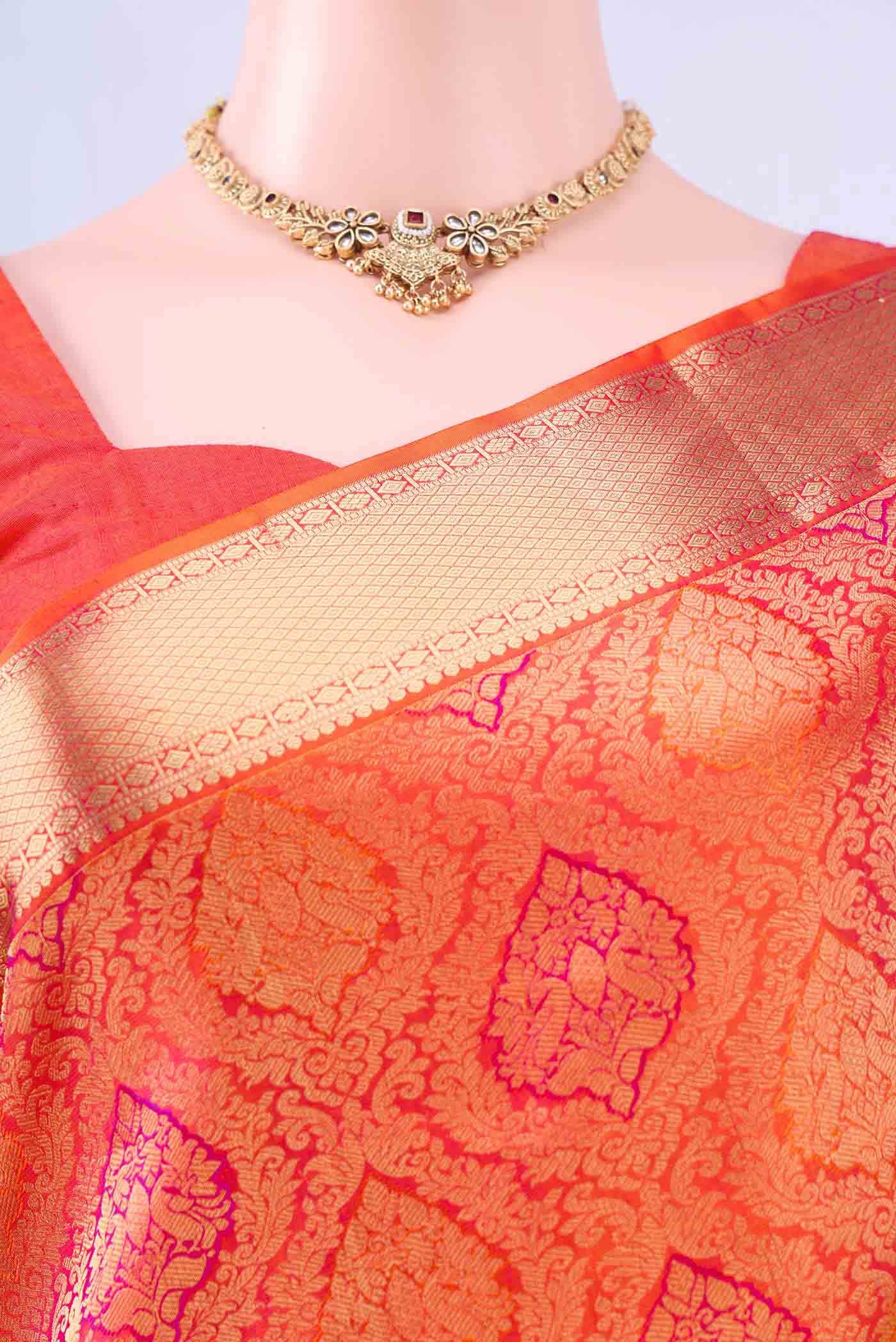 Brick Orange Soft Silk Saree