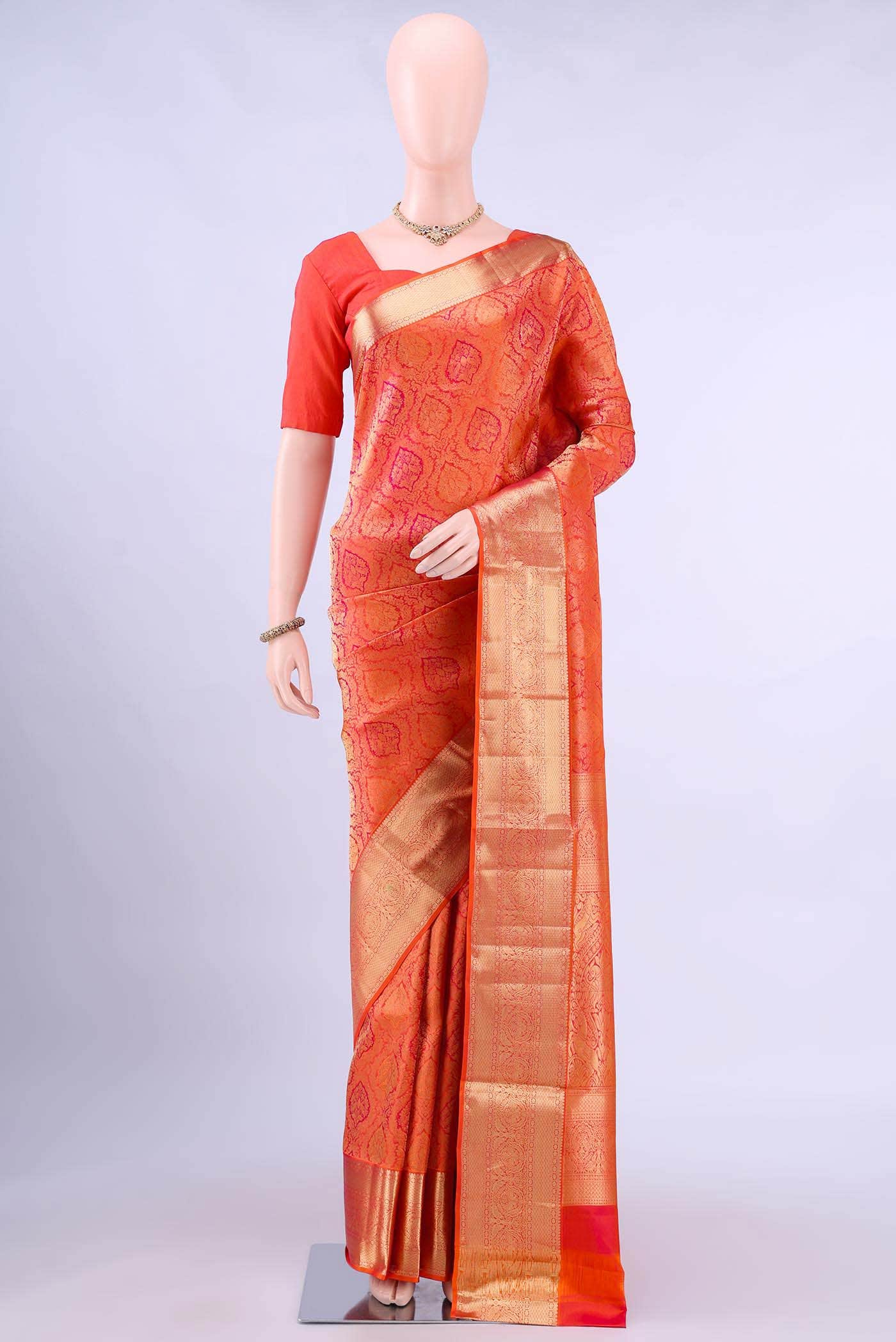 Brick Orange Soft Silk Saree