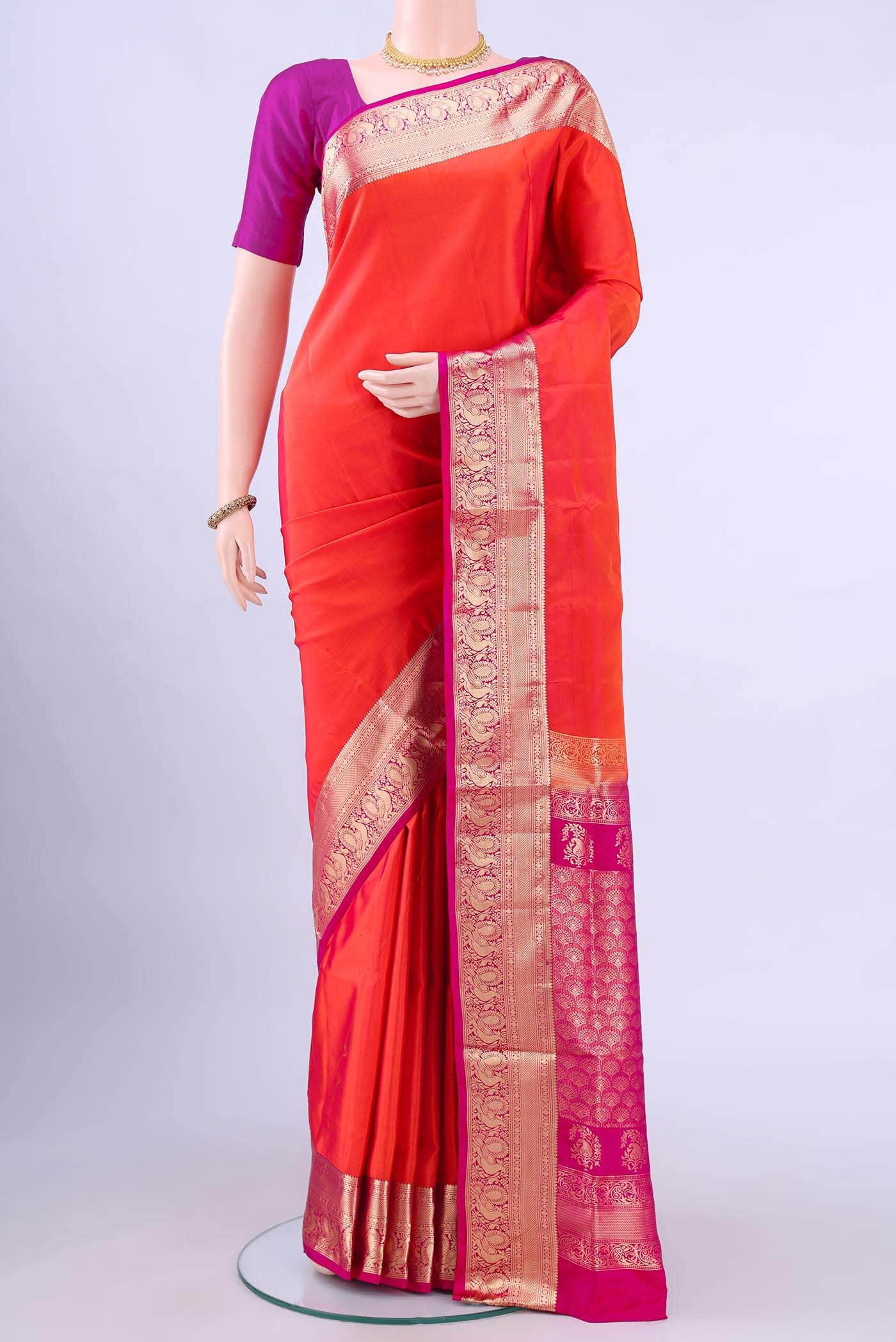 Brick Orange Soft Silk Saree