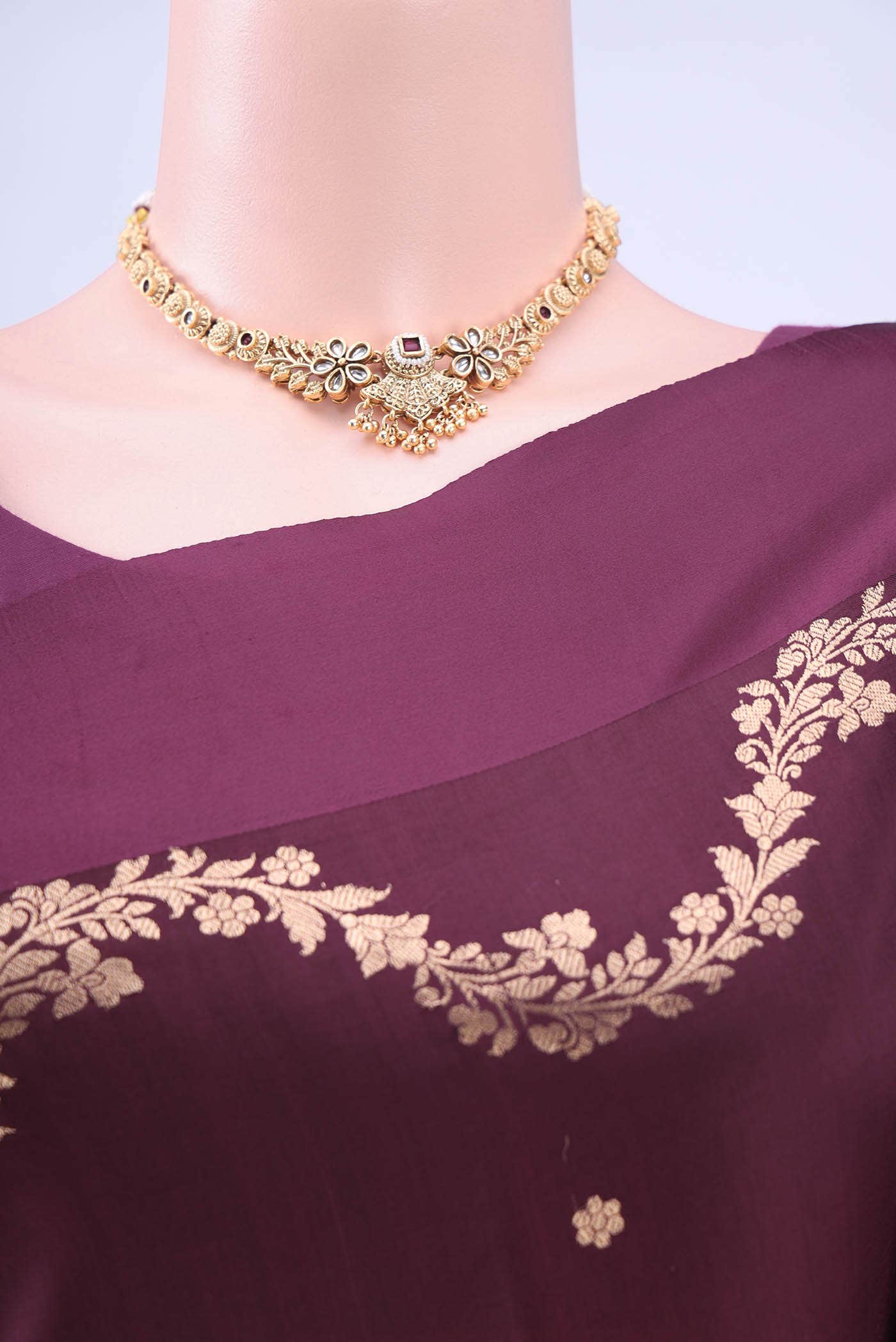 Burgundy Banarasi Katan Silk Saree