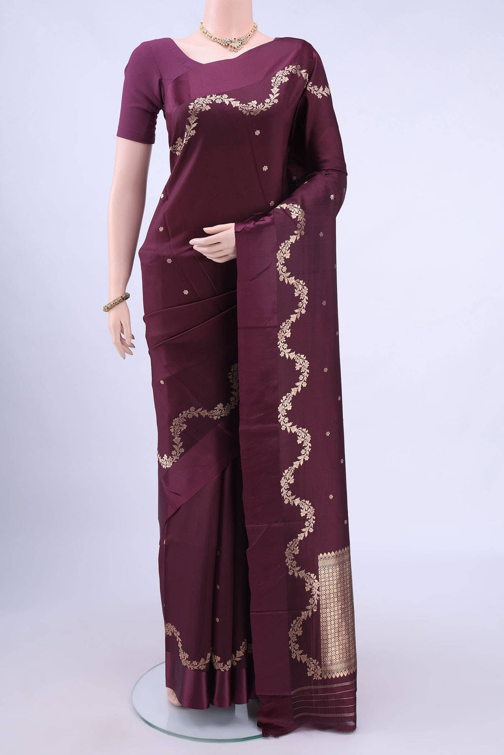 Burgundy Banarasi Katan Silk Saree