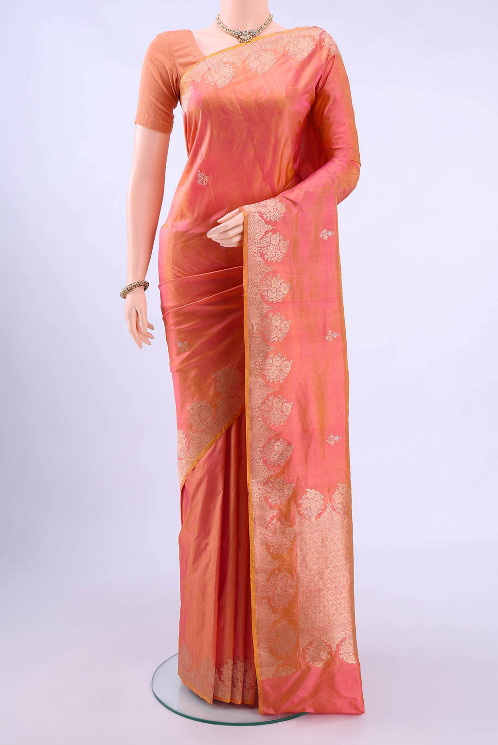 Orange Banarasi Katan Silk Saree