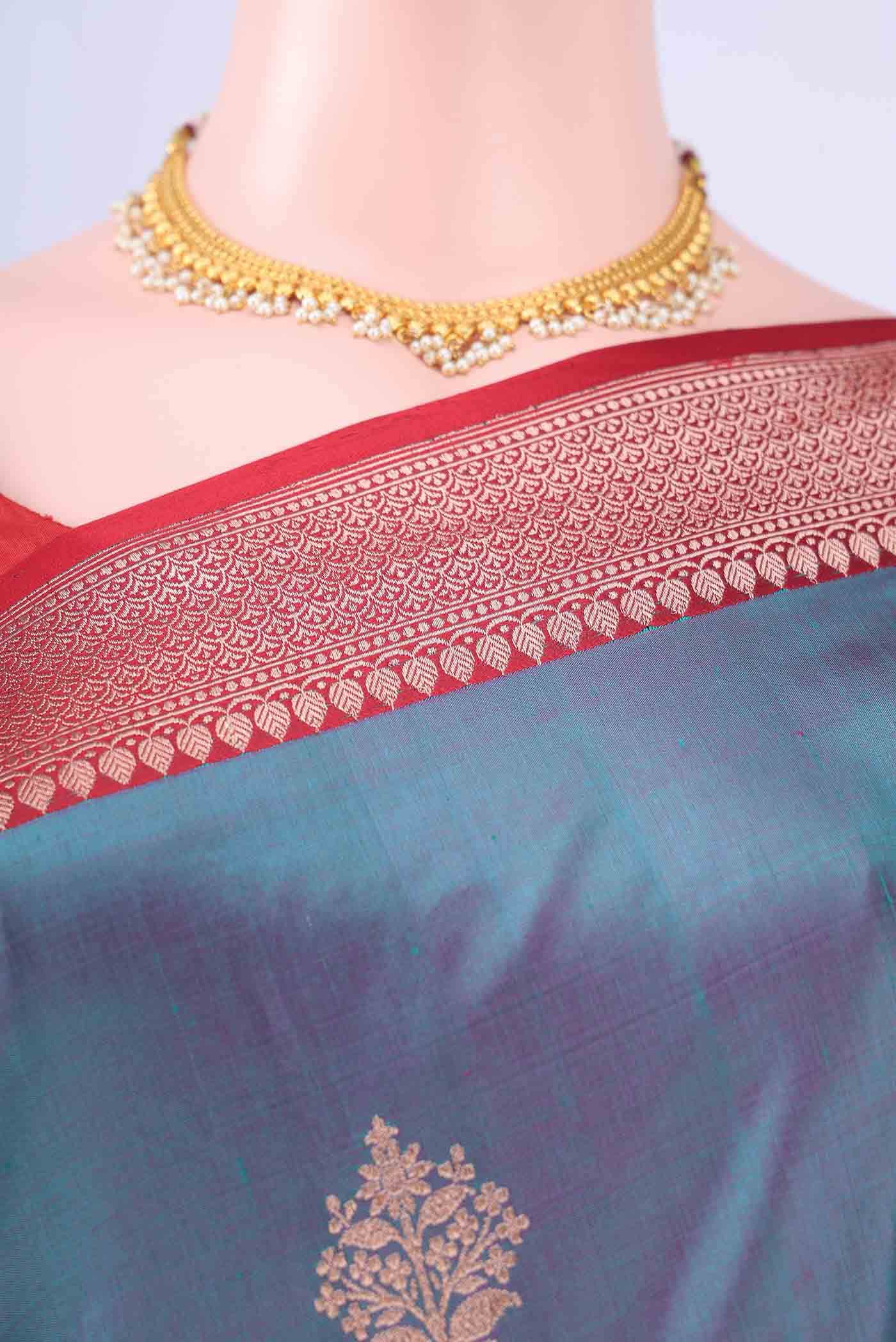 Blue Grey Dual Tone Banarasi Katan Silk Saree