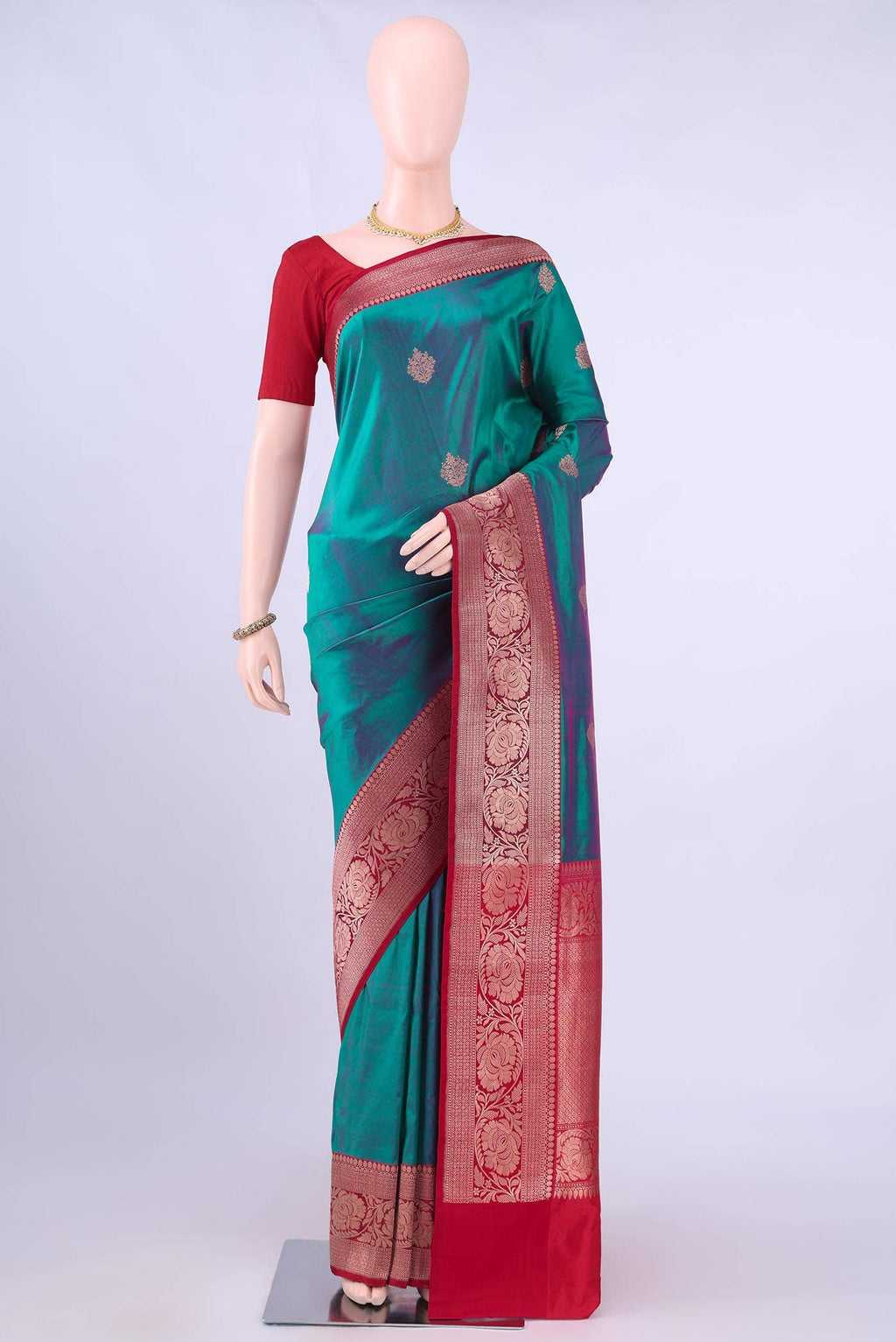 Blue Grey Dual Tone Banarasi Katan Silk Saree