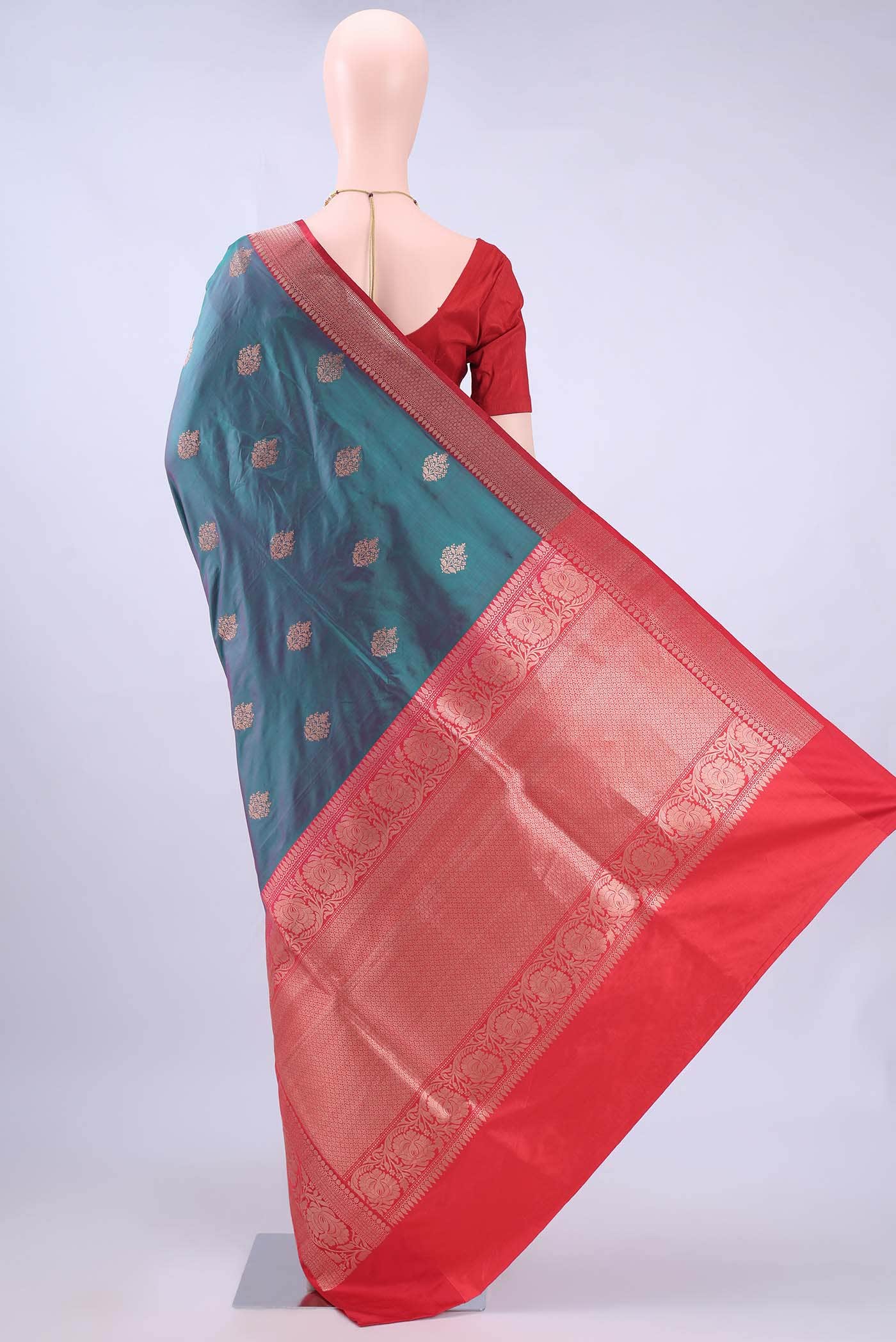 Blue Grey Dual Tone Banarasi Katan Silk Saree