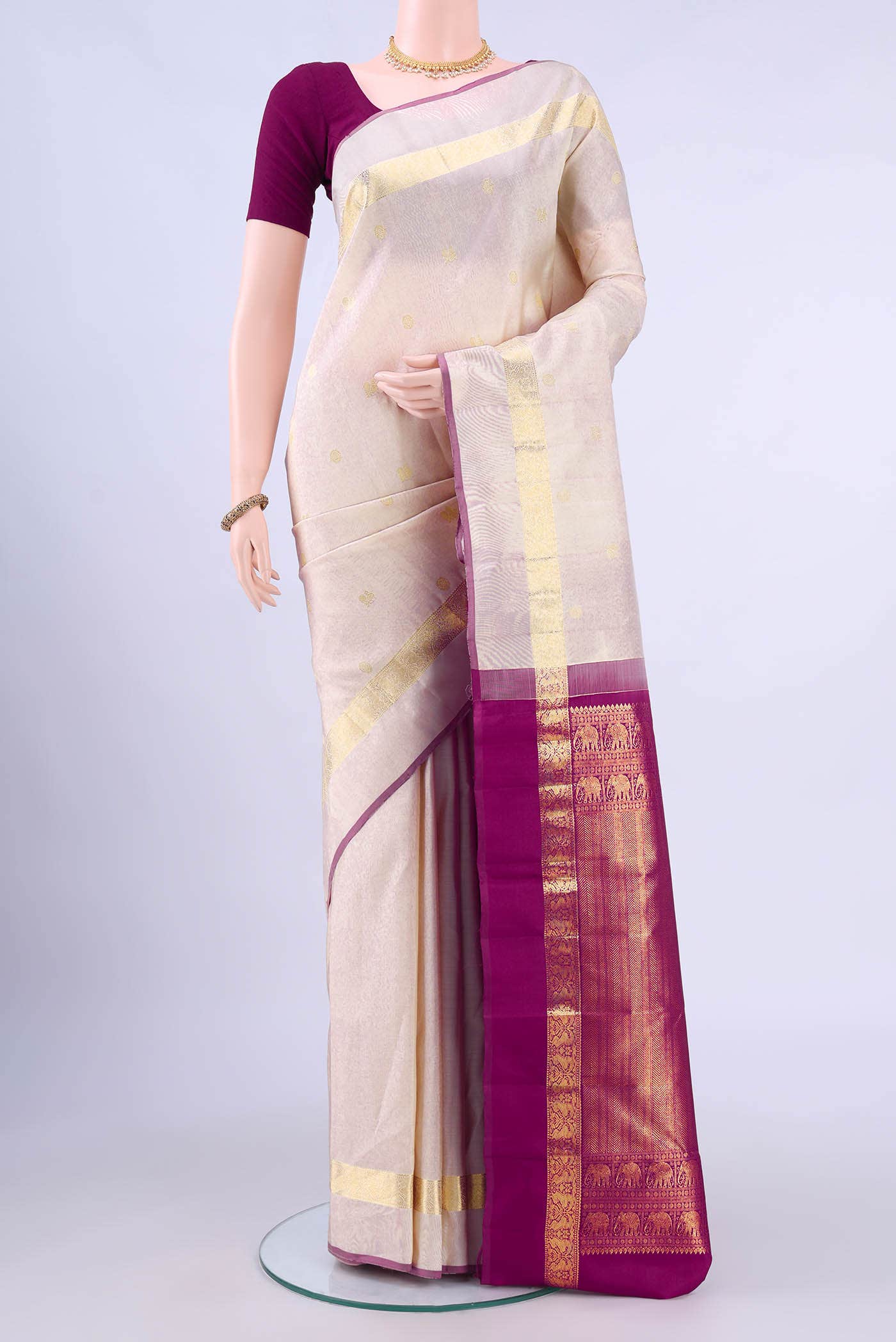 Beige Kanchipuram Saree