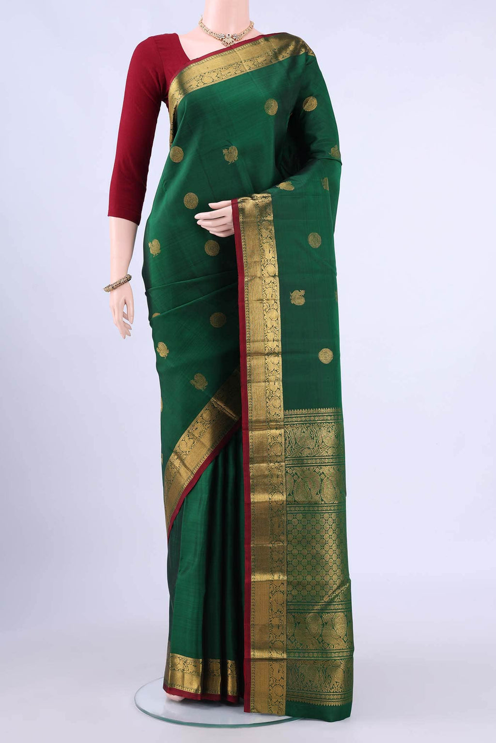Bottle Green Kanchipuram Silk Saree