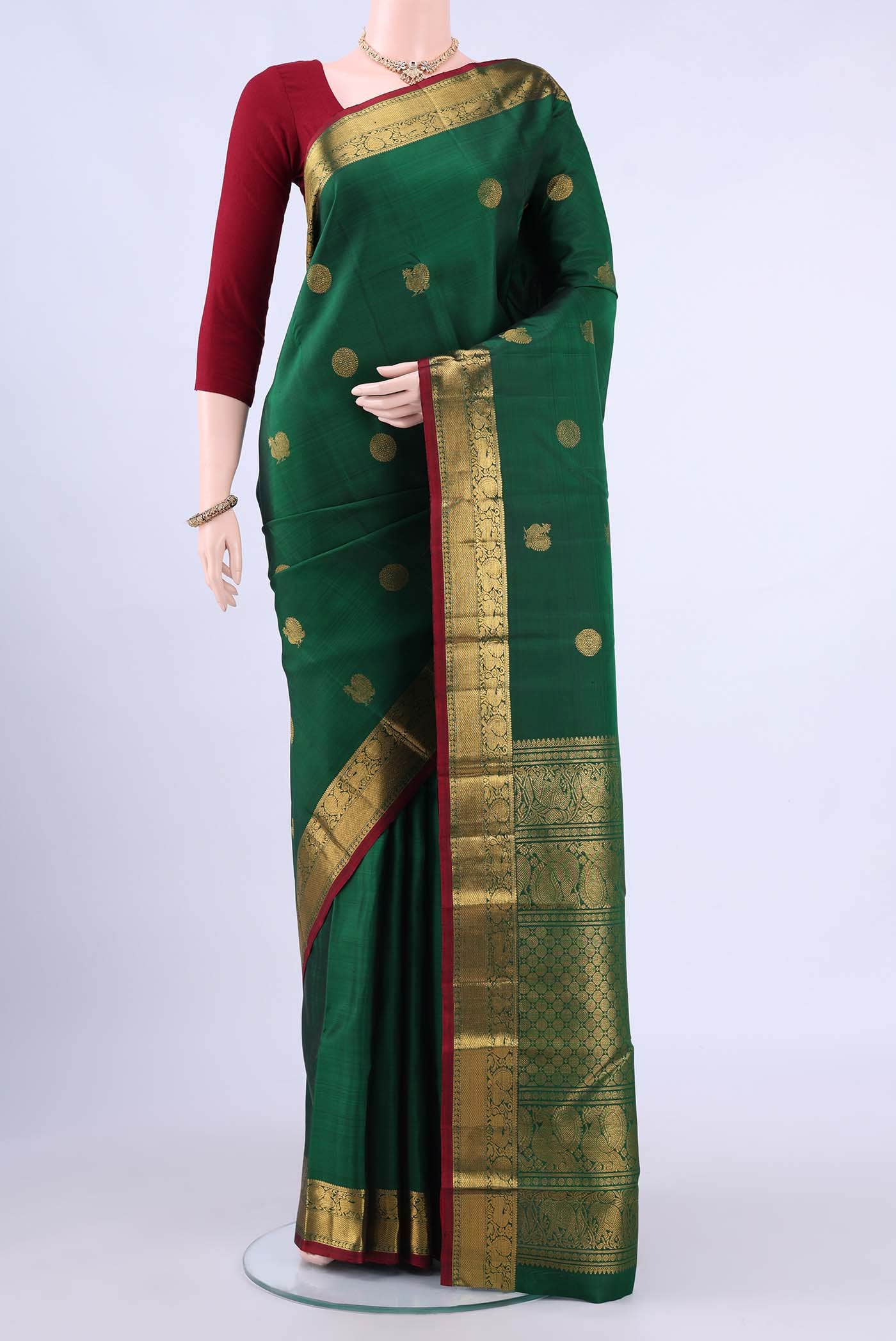 Bottle Green Kanchipuram Silk Saree