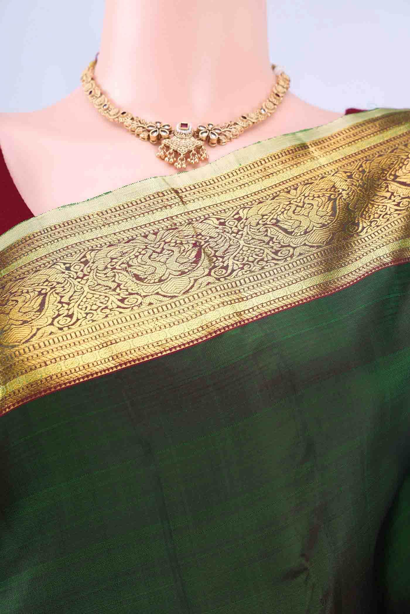 Bottle Green Kanchipuram Silk Saree