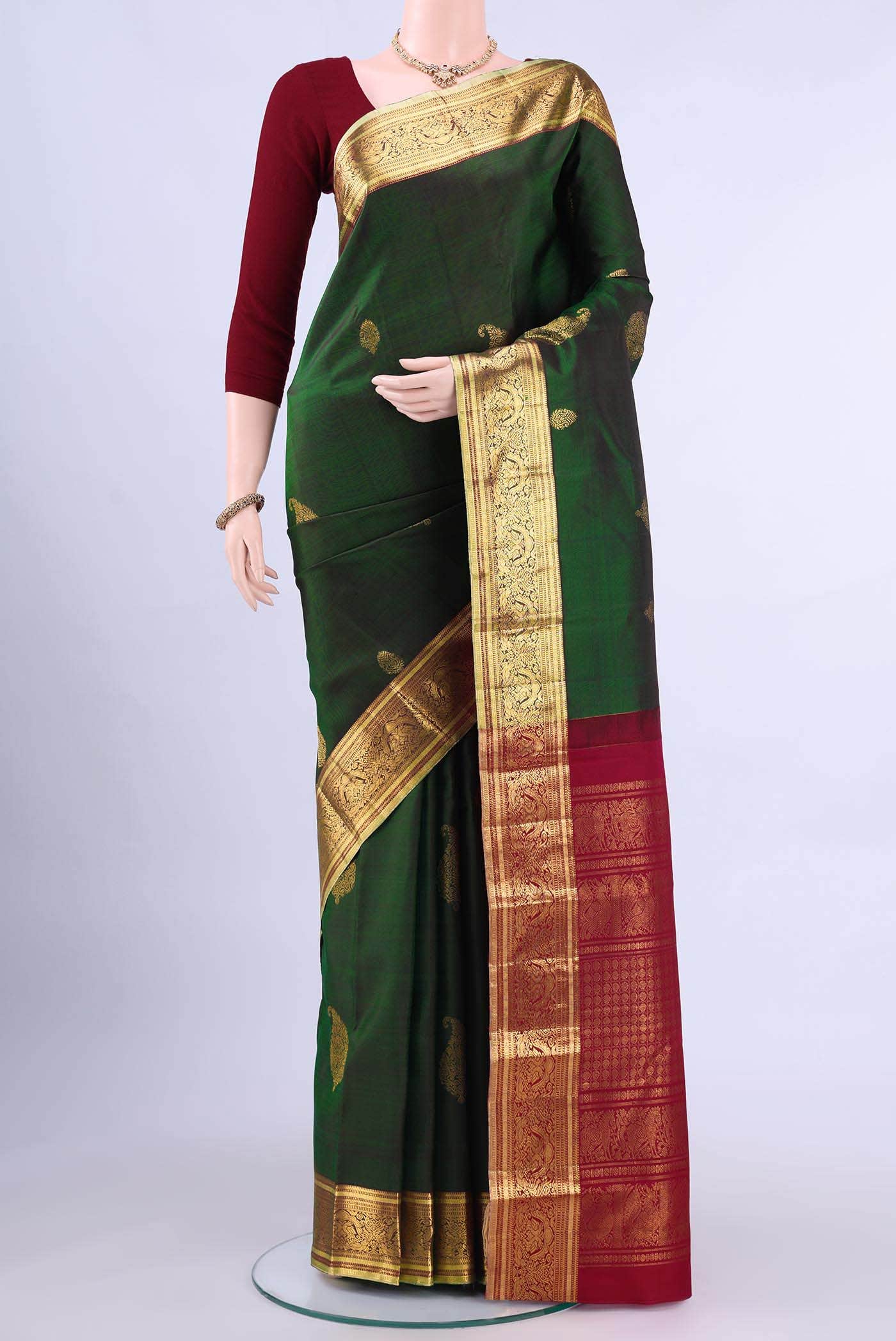 Bottle Green Kanchipuram Silk Saree