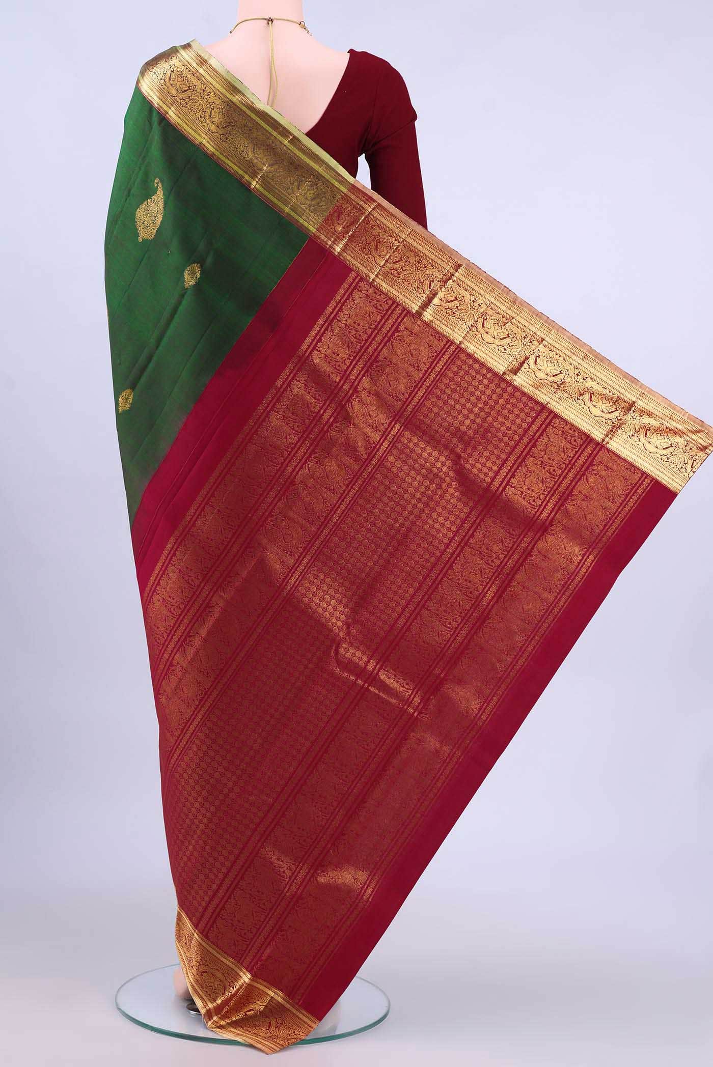Bottle Green Kanchipuram Silk Saree