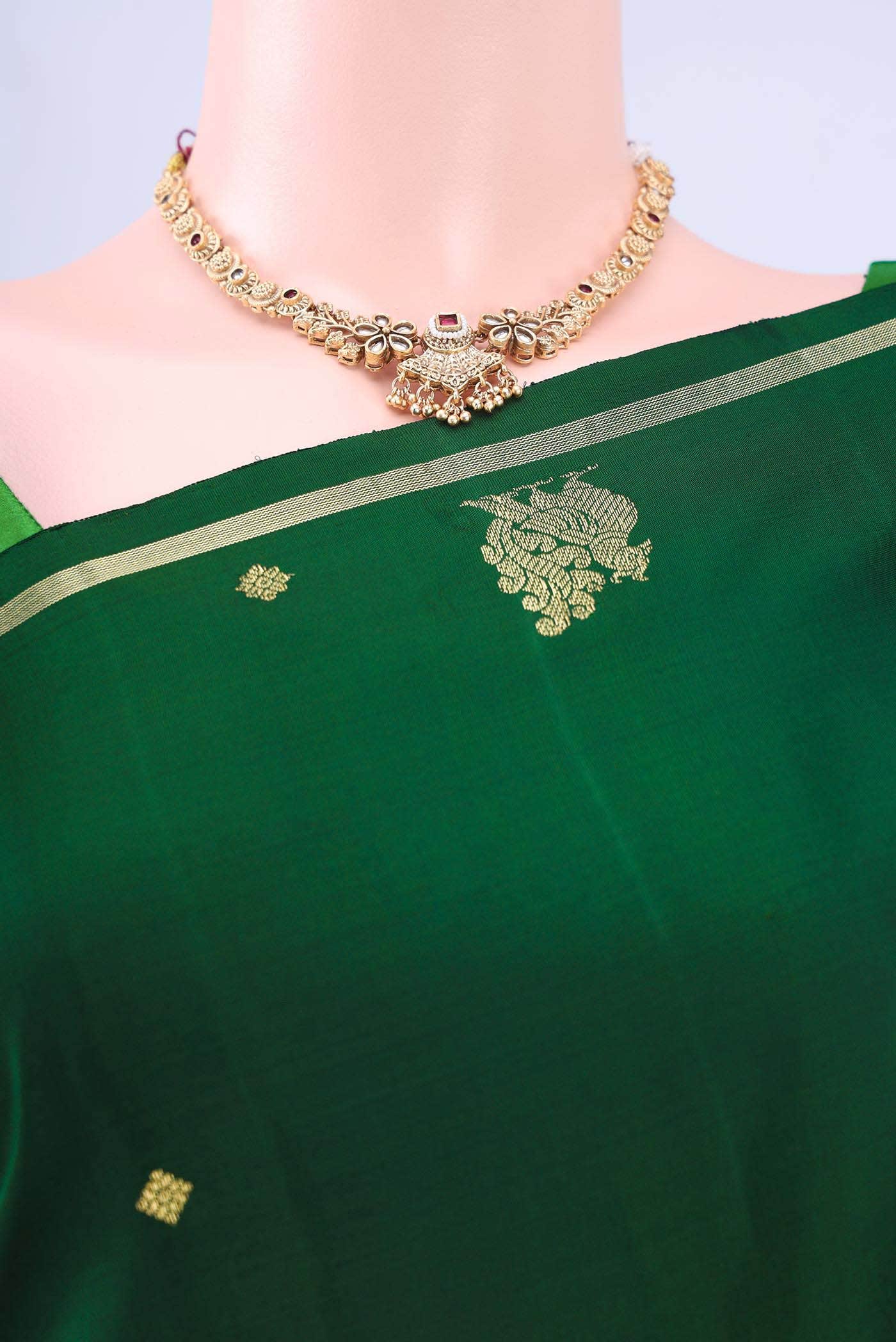 Bottle Green Kanchipuram Silk Saree