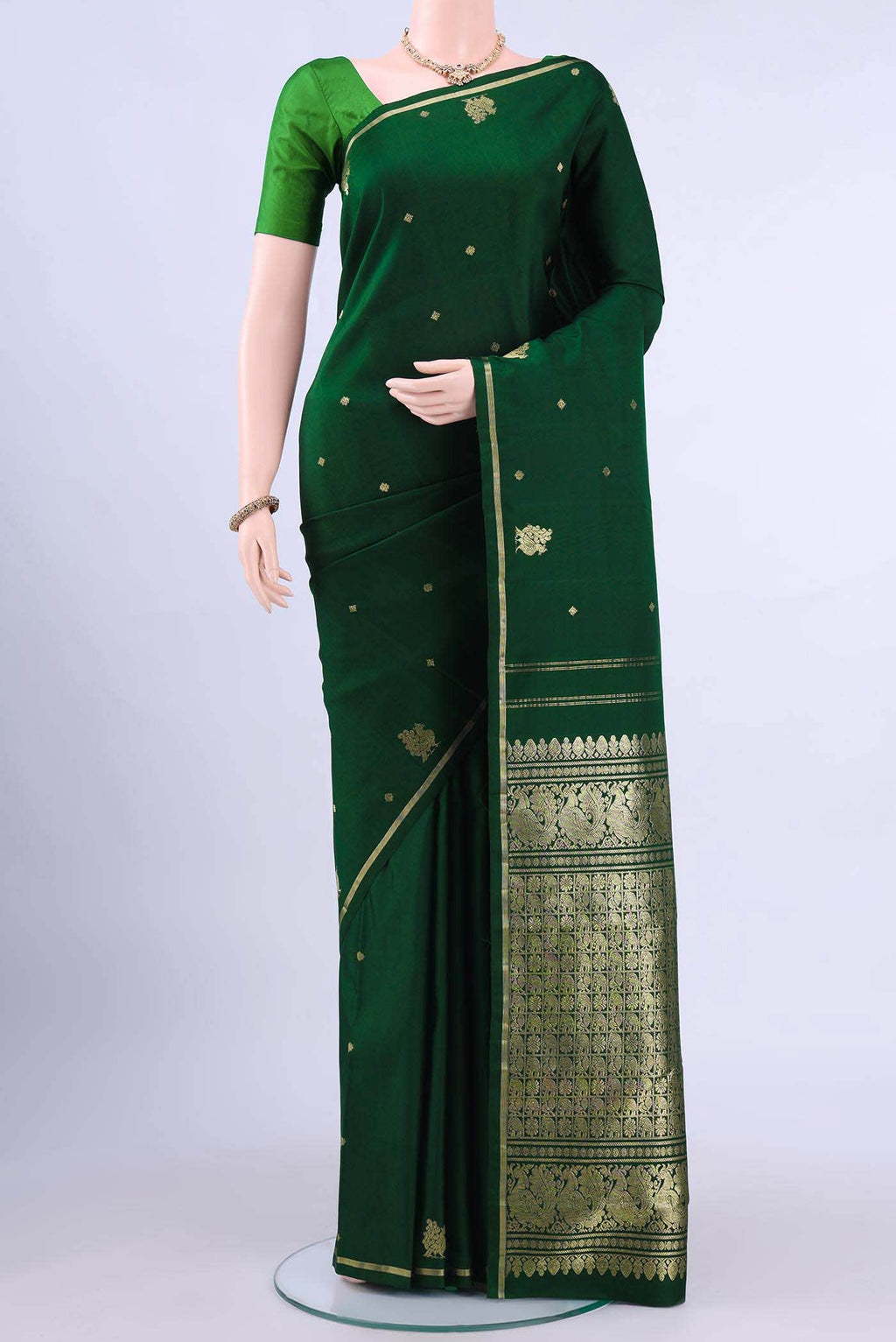 Bottle Green Kanchipuram Silk Saree