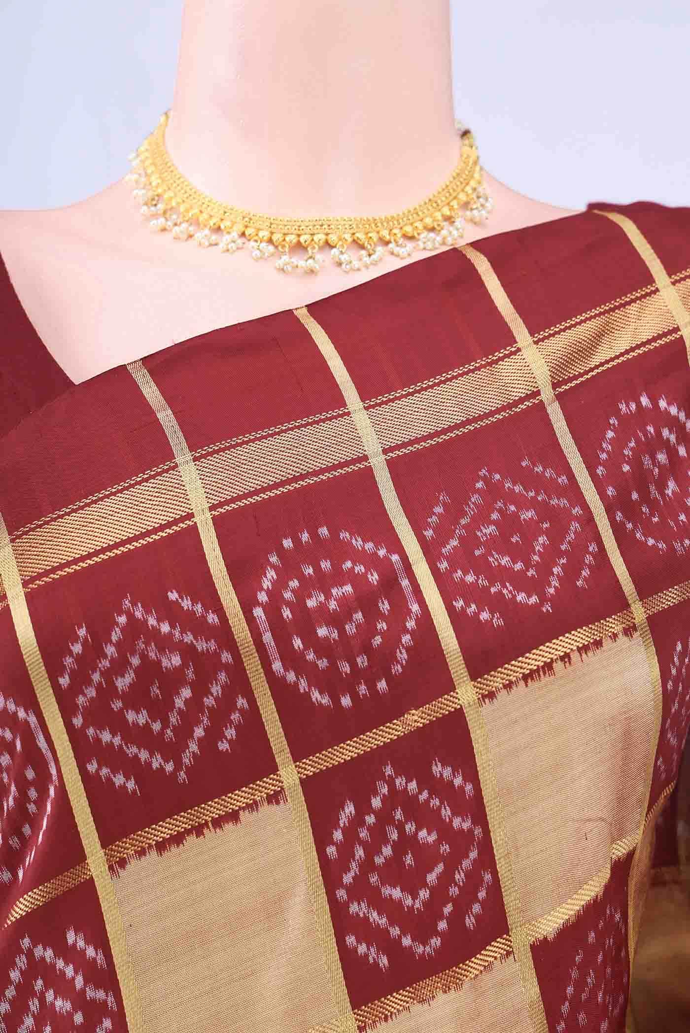 Golden Peach Pochampally Silk Saree