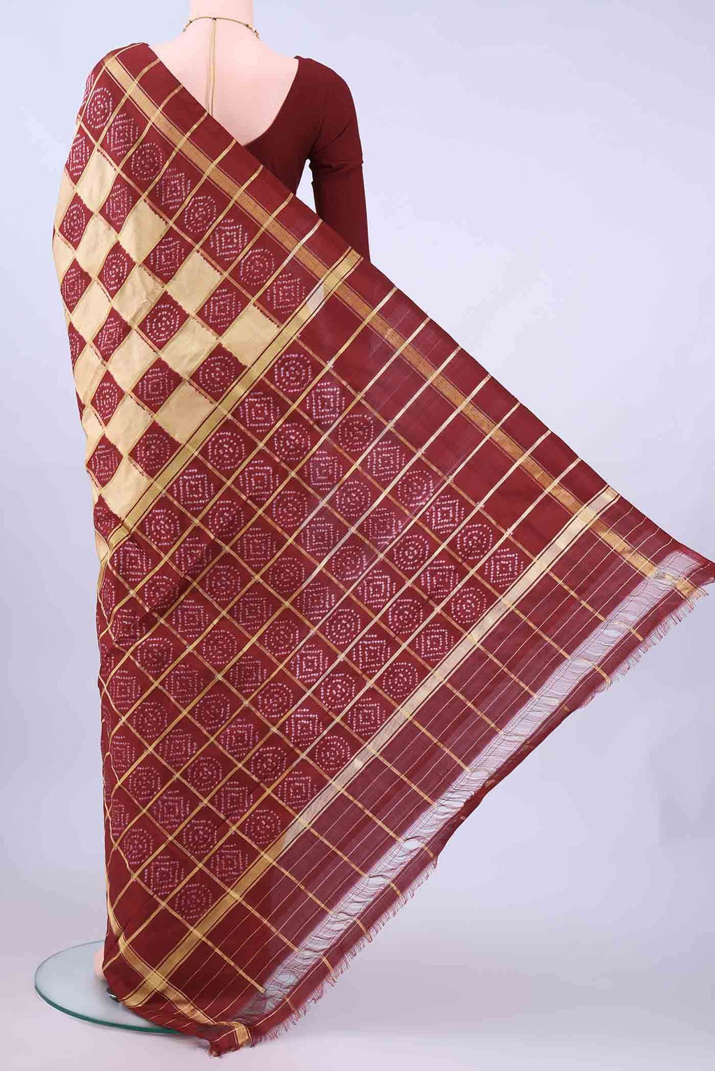 Golden Peach Pochampally Silk Saree