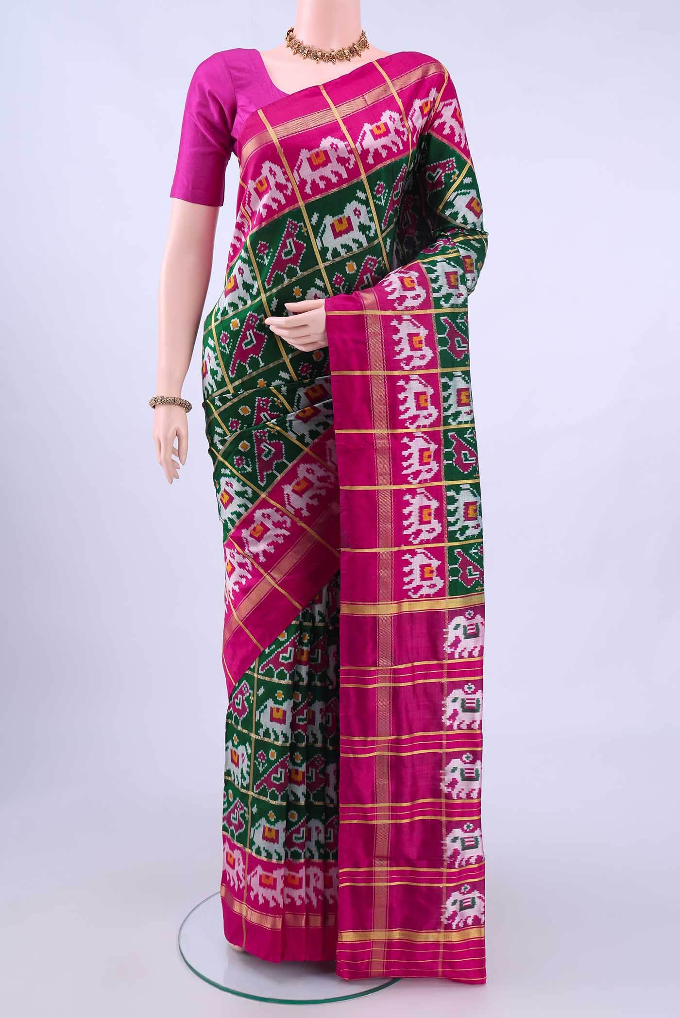Bottle Green Pochampally Silk Saree