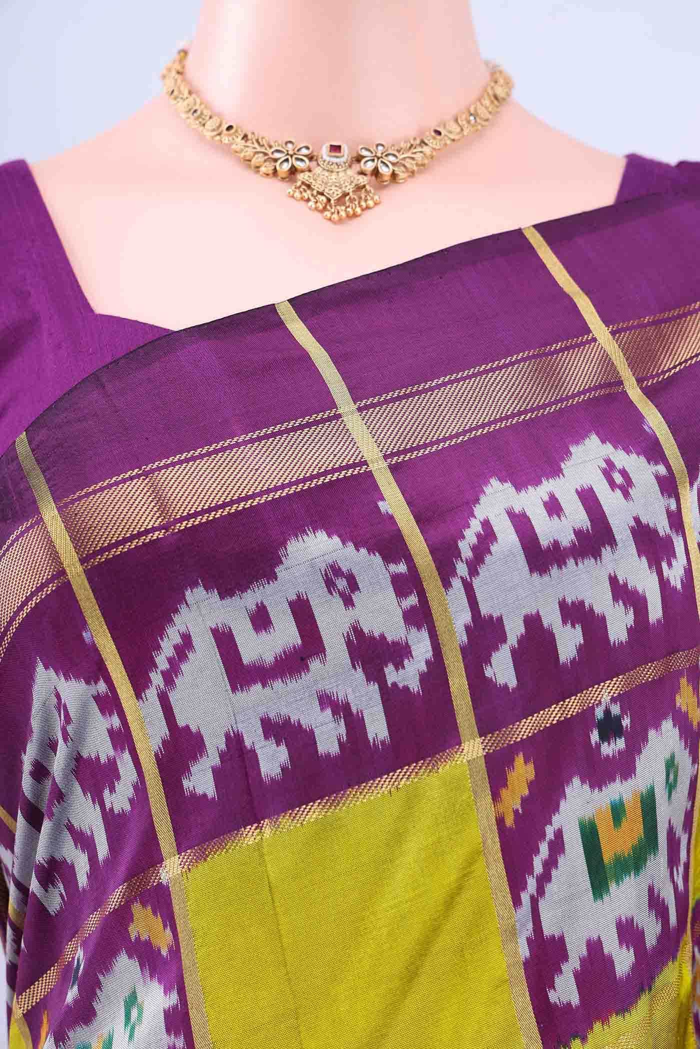 Parrot Green Pochampally Silk Saree