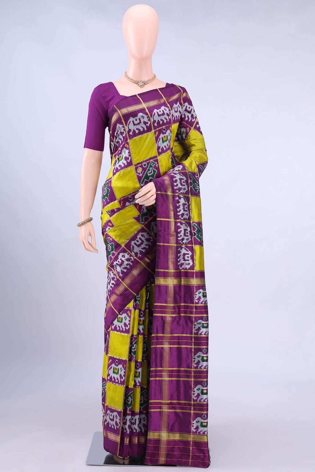 Parrot Green Pochampally Silk Saree