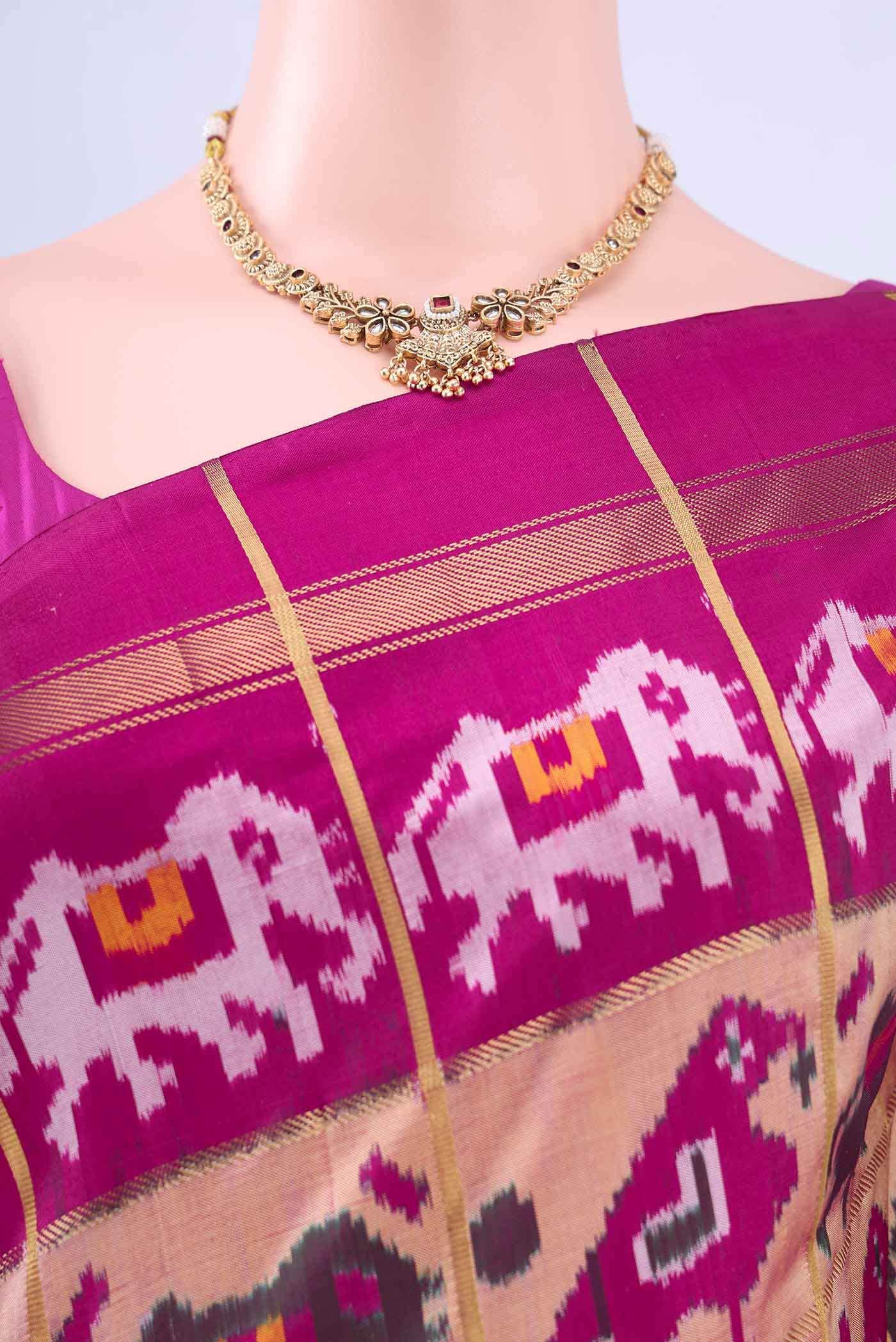 Peach Pochampally Silk Saree
